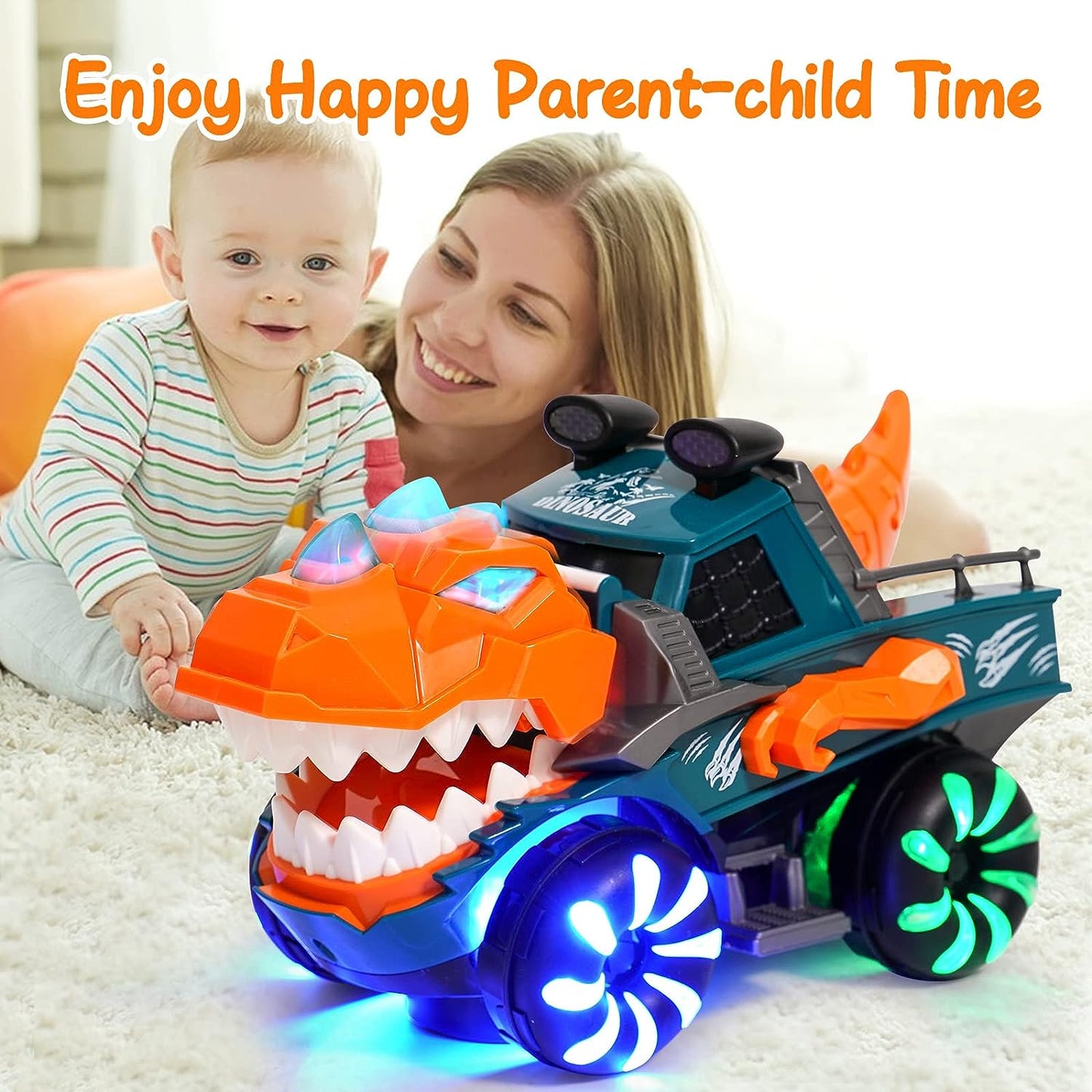 Monster Truck with Flashing Lights Music Roaring Sound, Dinosaur Car Toys for 3 4 5 6 Year Old Boys