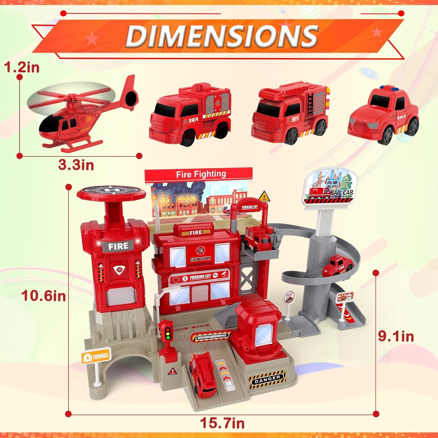 Fire Station with Fire Truck Set, Toys for 3 4 5 6 Year Old Boys, Cars Toy Set for Toddler Ages 3-6