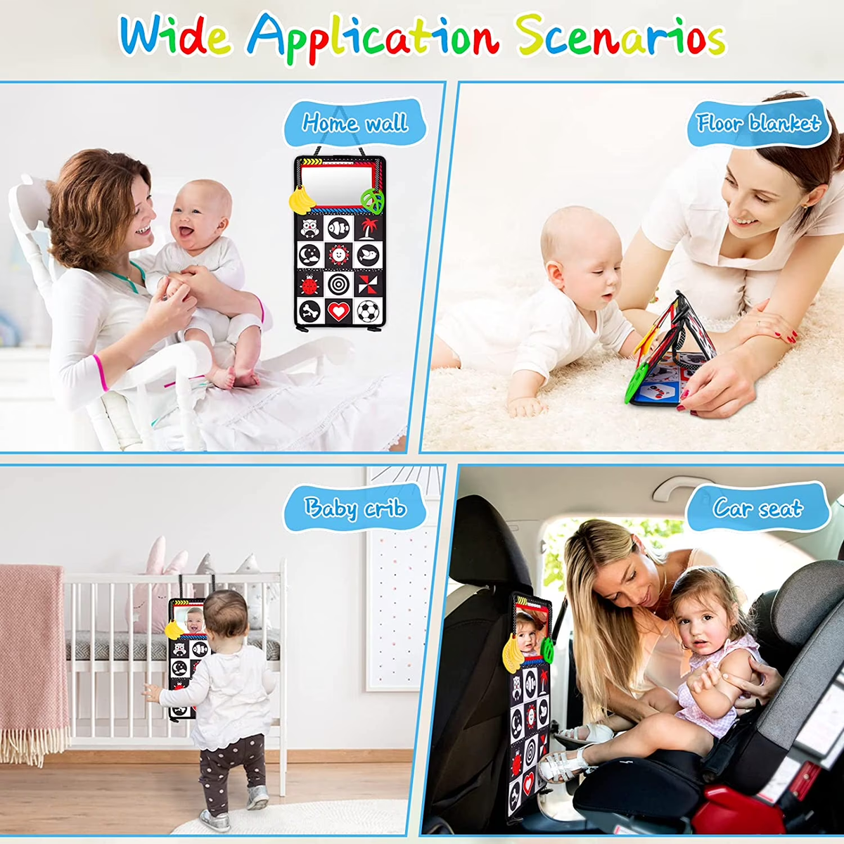 Baby Toys 6-12 Months, Tummy Time Mirror Books with Teether, Montessori Sensory Toy for Infant 3-6 Gift