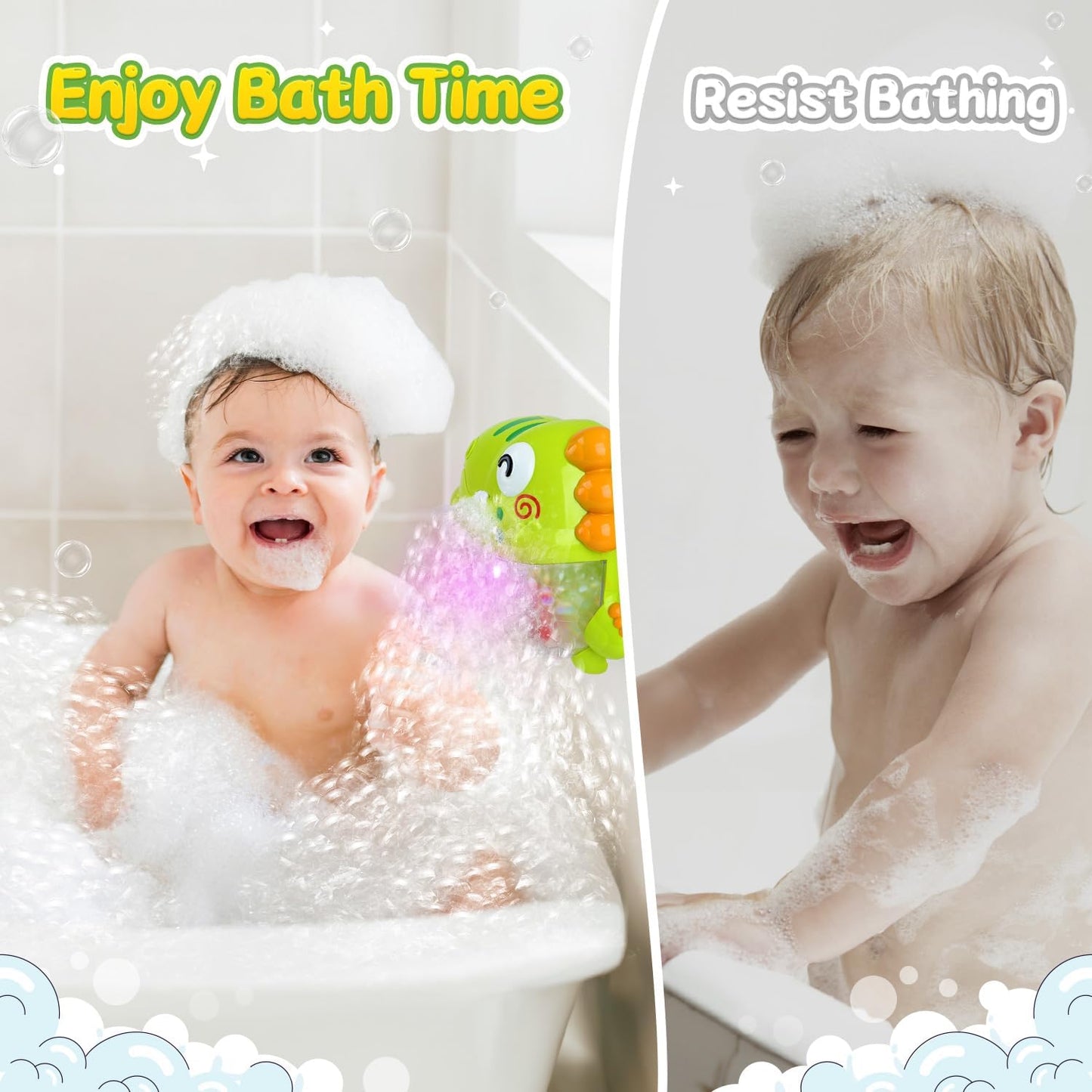Baby Bath Toys, Dinosaur Bubble Machine Toys with Music, Light Up Bathtub Toys for Toddlers 1 2 3 Years, Bubble Maker Gift for Boys Girls