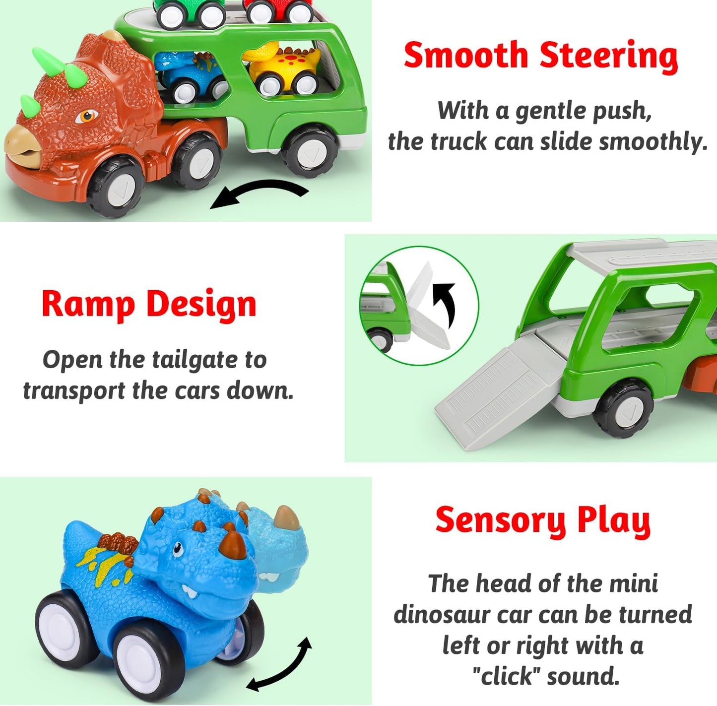 Dinosaur Transport Carrier Trucks for Toddlers 1-3 with Music & Lights Boy Toys Age 2-4 Year Old Dinosaur Toys for Kids 2-4 Christmas Birthday Gifts