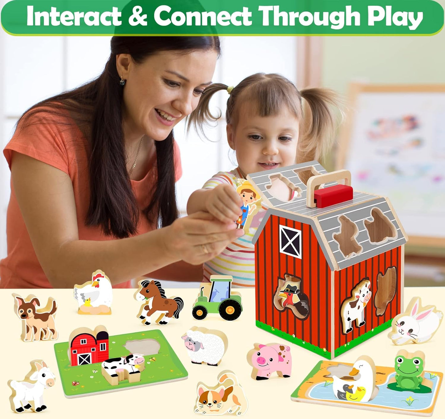 Montessori Toys for 1 Year Old, Wooden Farm Animals Toy for Toddlers 1-3, Learning Educational Toys for 1 2 3 Year Old Boys Girls