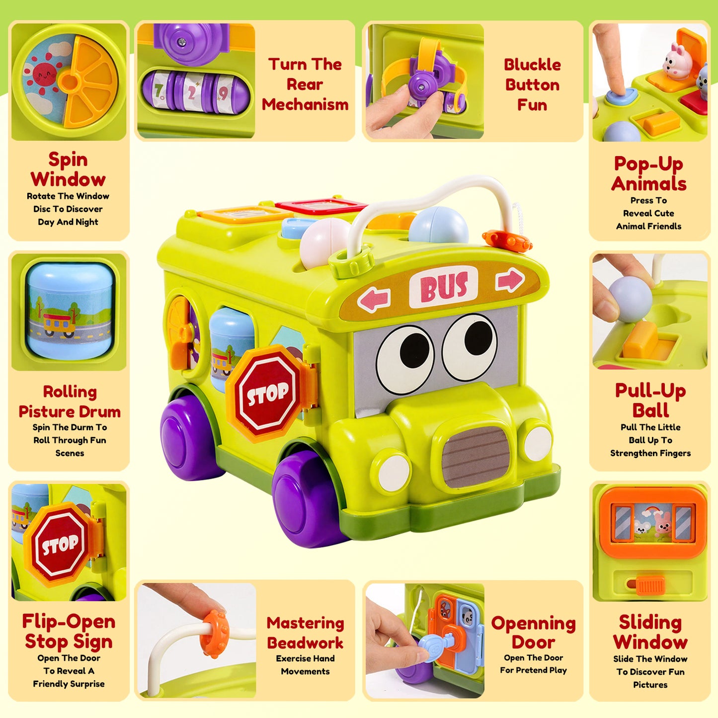 Baby Bus Toy for 1 Year Old, Montessori Toy for 6-12 Months Boys Girls, Learning Educational Toys for Toddlers 1-3