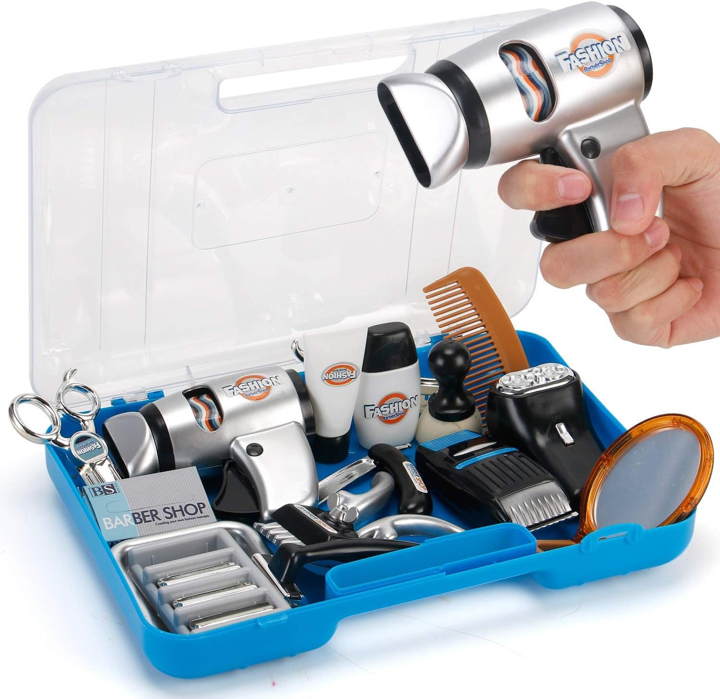 Style-Carry Pretend Play Shaving and Grooming Kit for Kid, Toys for 3-6 Years Boys, Makeup Barber Set with Storage Box, Christmas Birthday Gift for Boys 3 4 5 6 7 Year Old