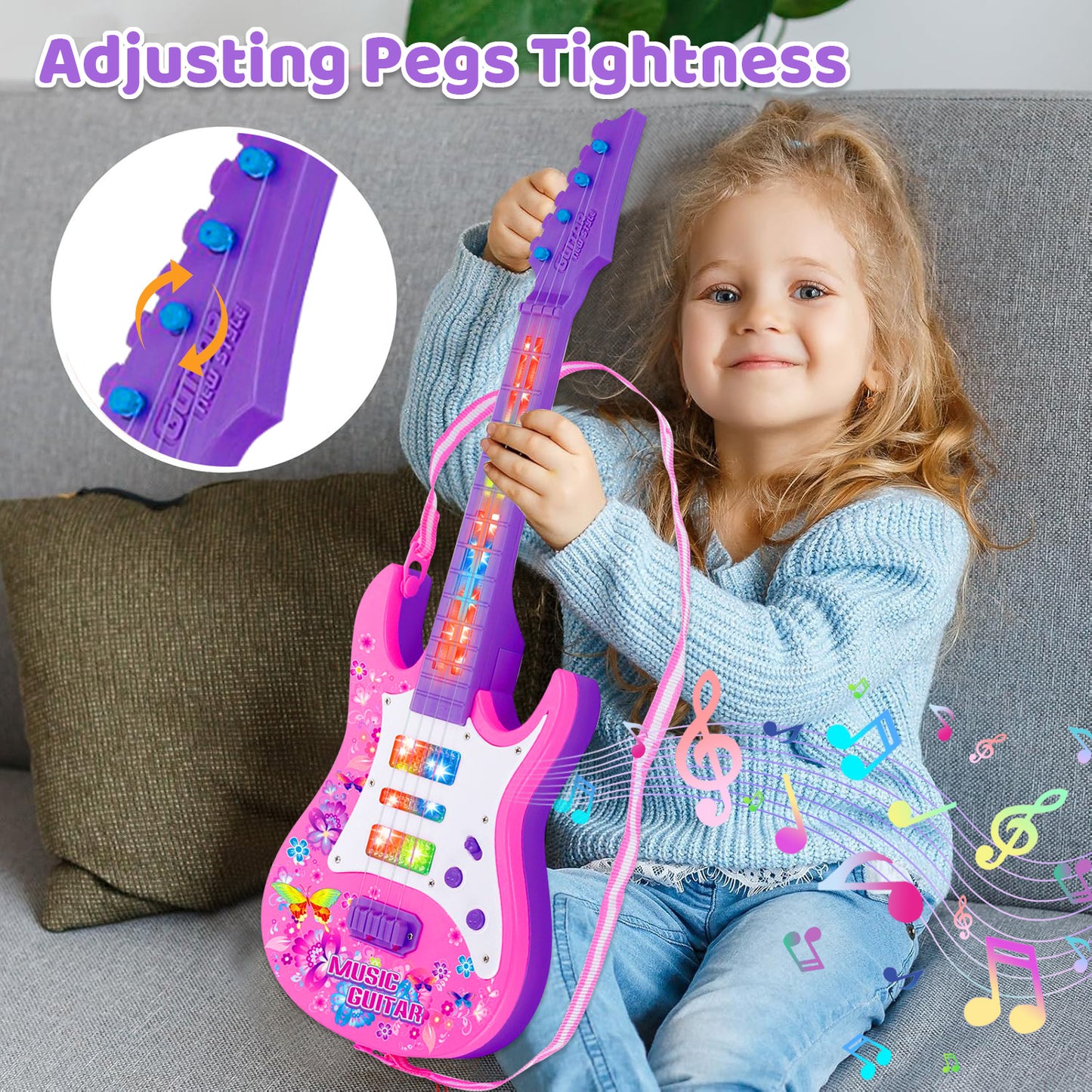 Guitar Toys for Girls 3-6 Years, Musical Instruments for Kids Ages 3+ Years, Toddler Girls Toys 3 4 5 6 Year Old