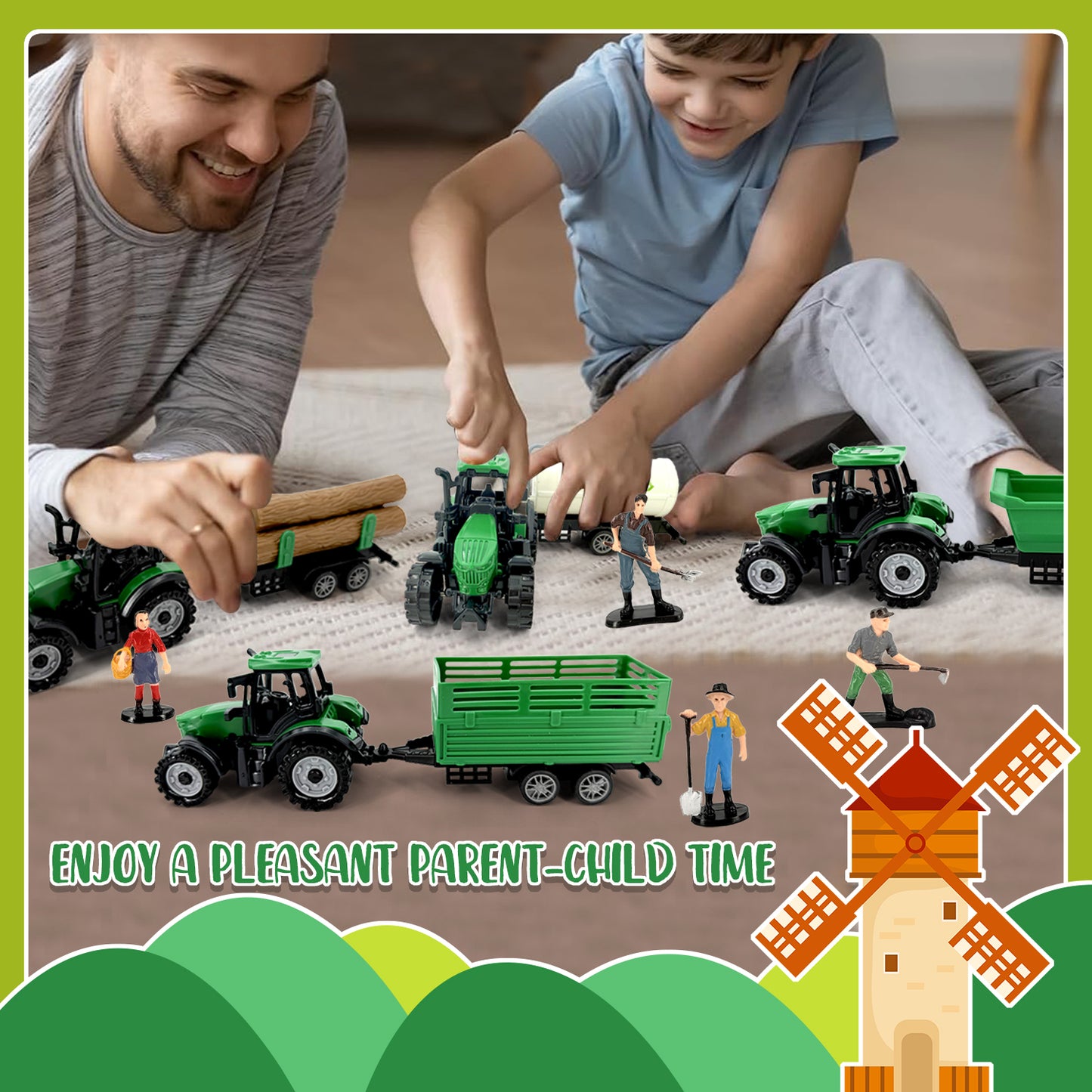 4 Pcs Farm Tractor Toy, Toddlers Farm Toys Tractor Vehicles with Trailer, Truck Toys for Kids 3-6 Years Old, Birthday Gift & Party Favors