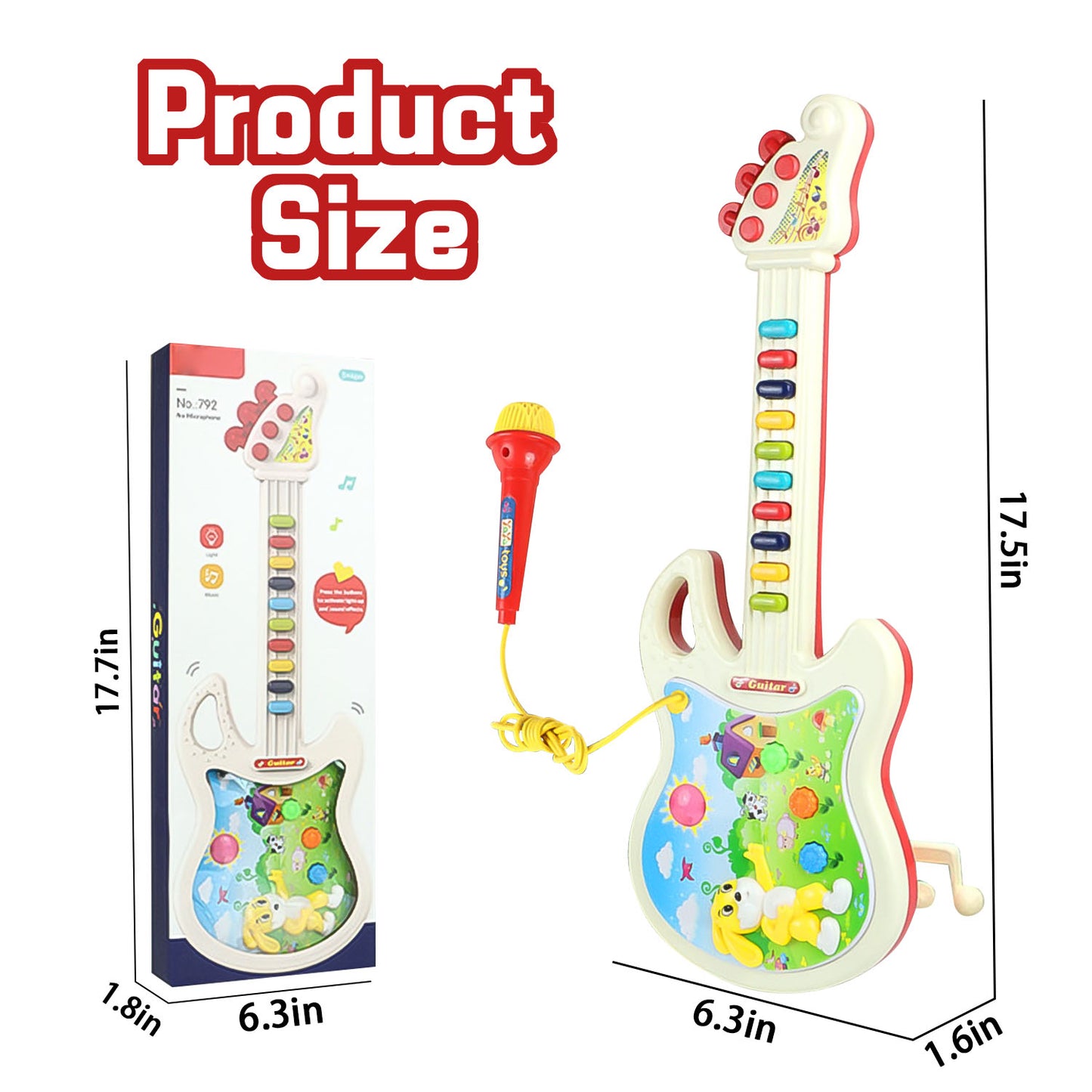 Style-Carry Toddler Guitar and Microphone Toys, Pretend Play Musical Instruments Educational Toys for Age 2 3 4 5 6 Girls Boys, Light and Sound Gifts