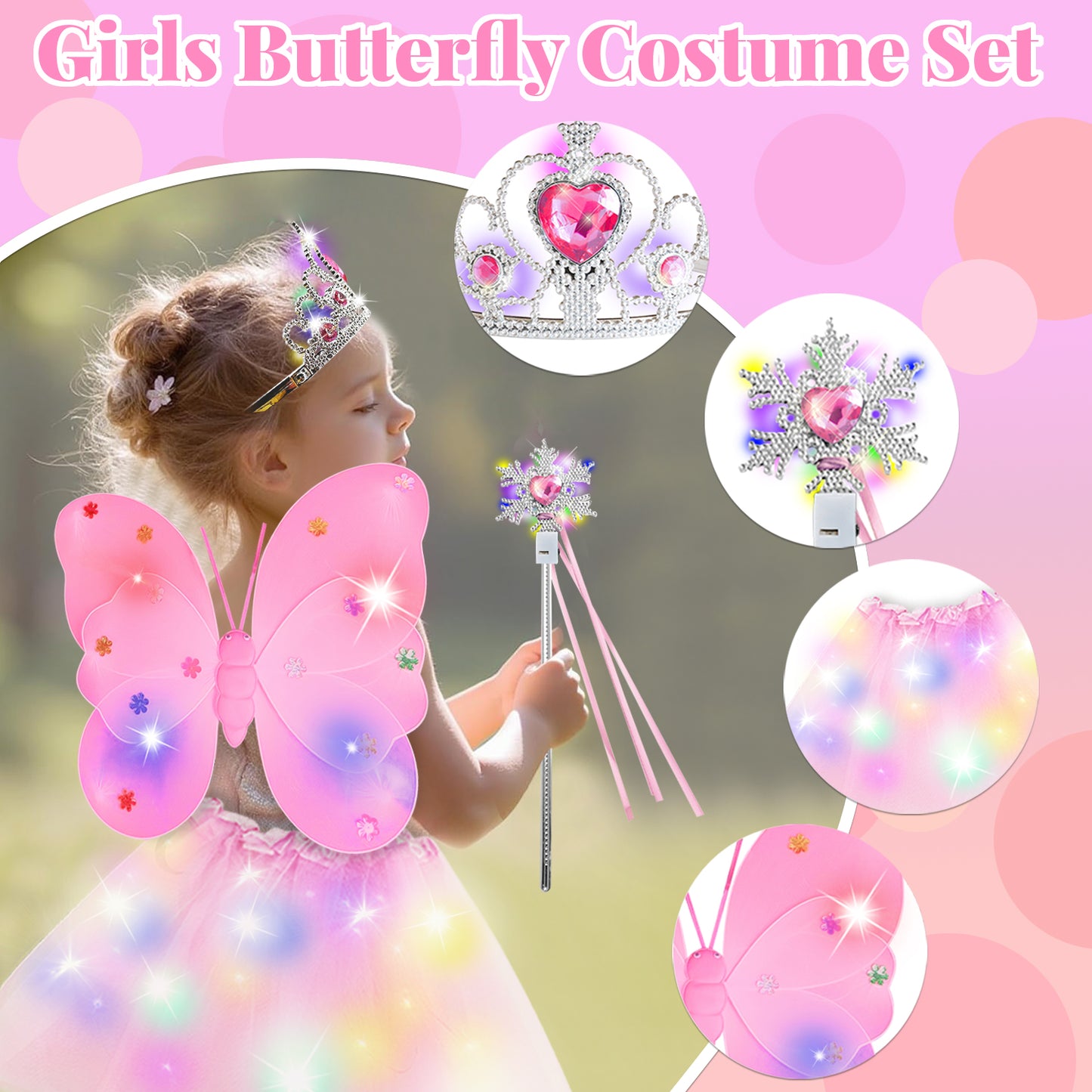 Style-Carry Princess Toys for Toddler Girls 3 4 5 6 Year Old, Princess Dress Up for Girls 3-6, Light Up Butterfly Wings Toddler Toys Age 2 3 4 5 Girls