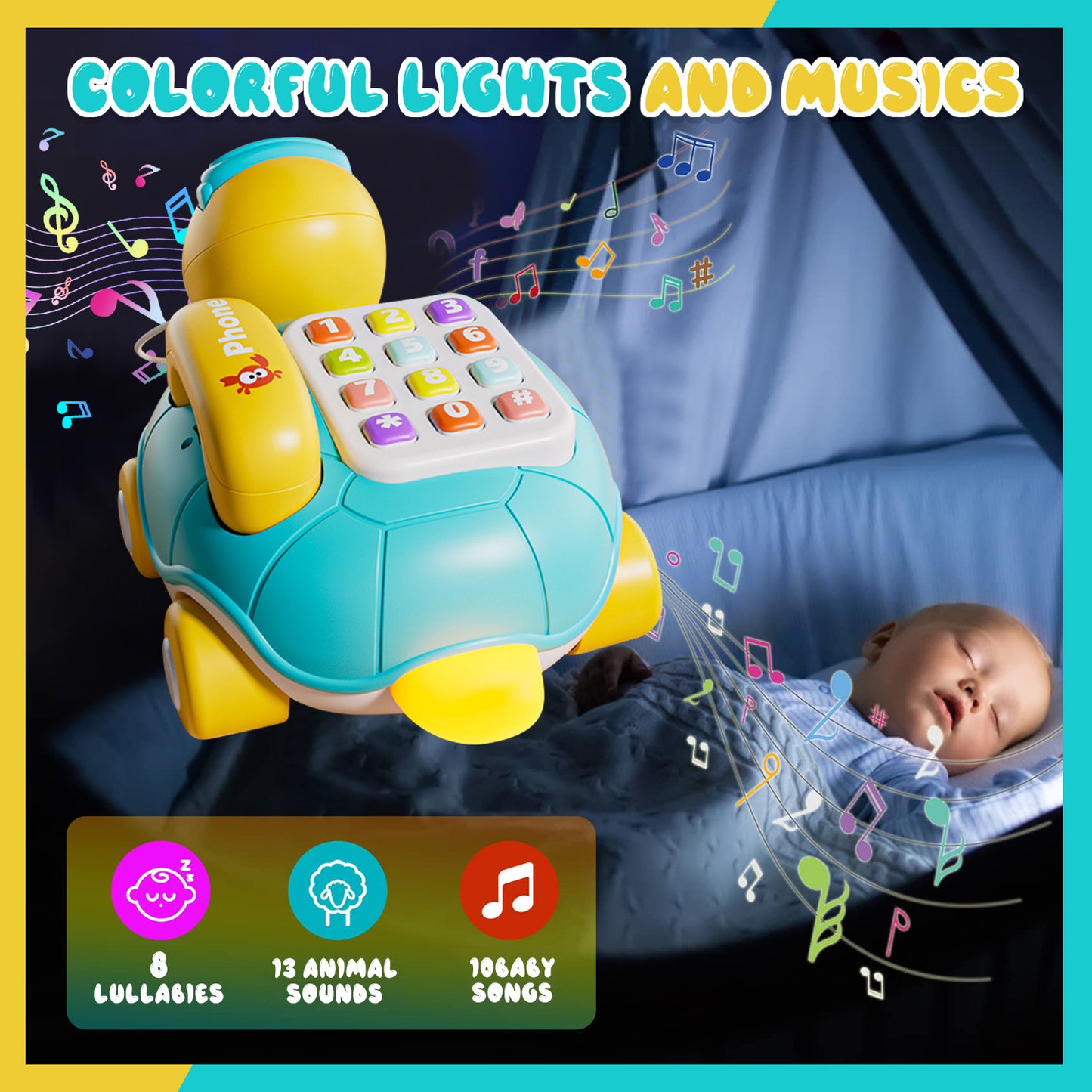 Baby Toys 6 to 12 Months, Musical Turtle Crawling Toys, Early Learning Educational Toy with Light & Sound, Christmas Birthday Gifts for Boy Girl 1-2 Year Old