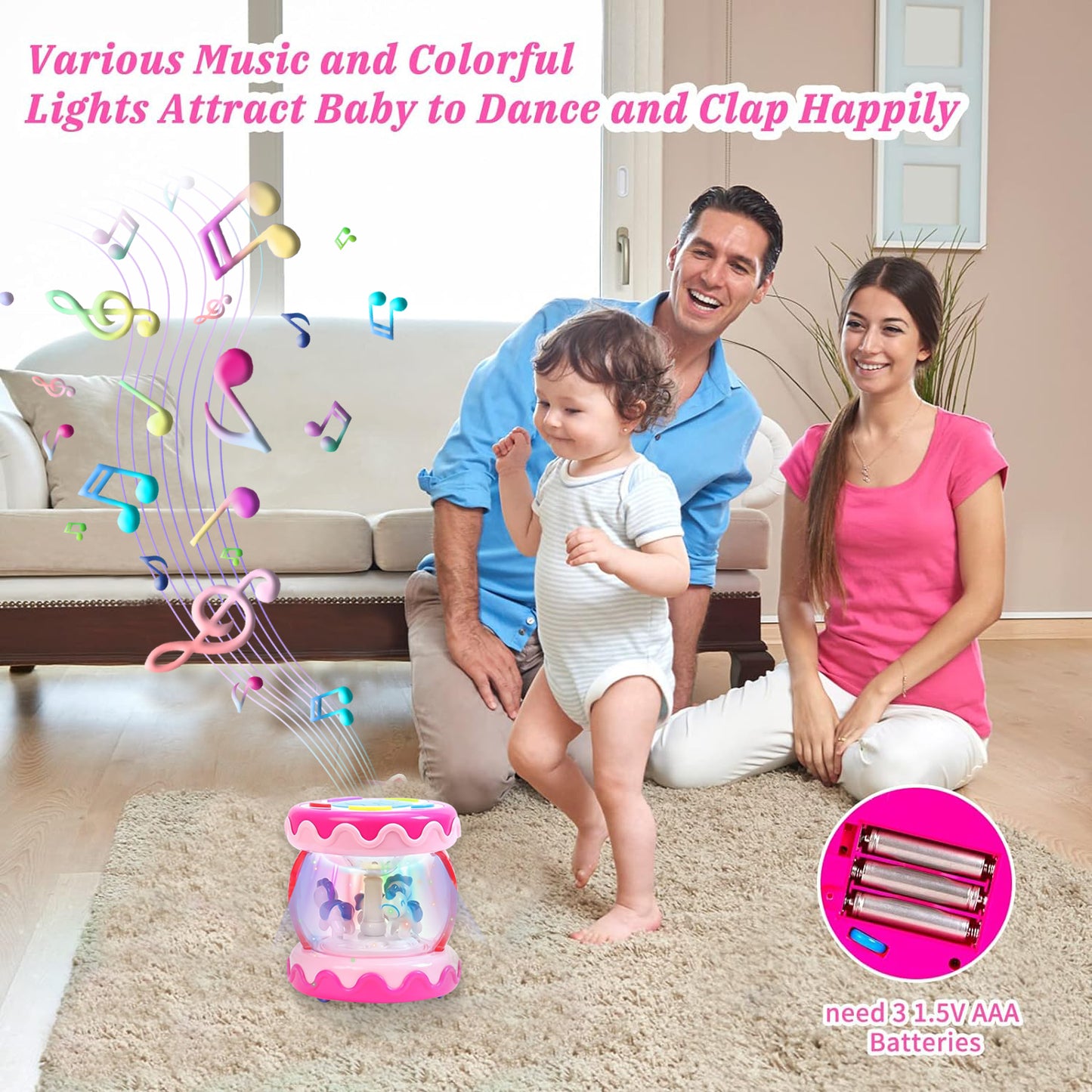 Style-Carry Baby Toys 6 to 12 Months, Musical Learning Infant Toys 12-18 Months - Rotating Light up Baby Music Crawling Toys Educational Toy for Girls