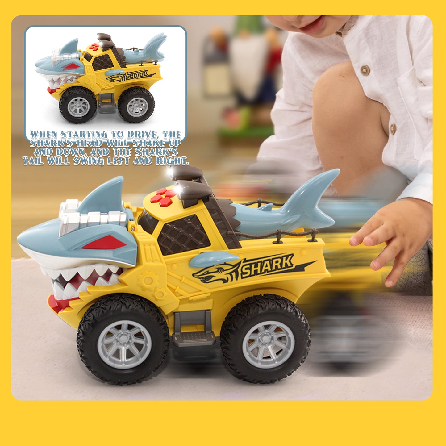 Shark Truck Toy, Car Toys for Boy 3-6 Years, Lights Up Toy Truck for Toddler 2 3 4 5 6 Years Old, Birthday Gift for Kids