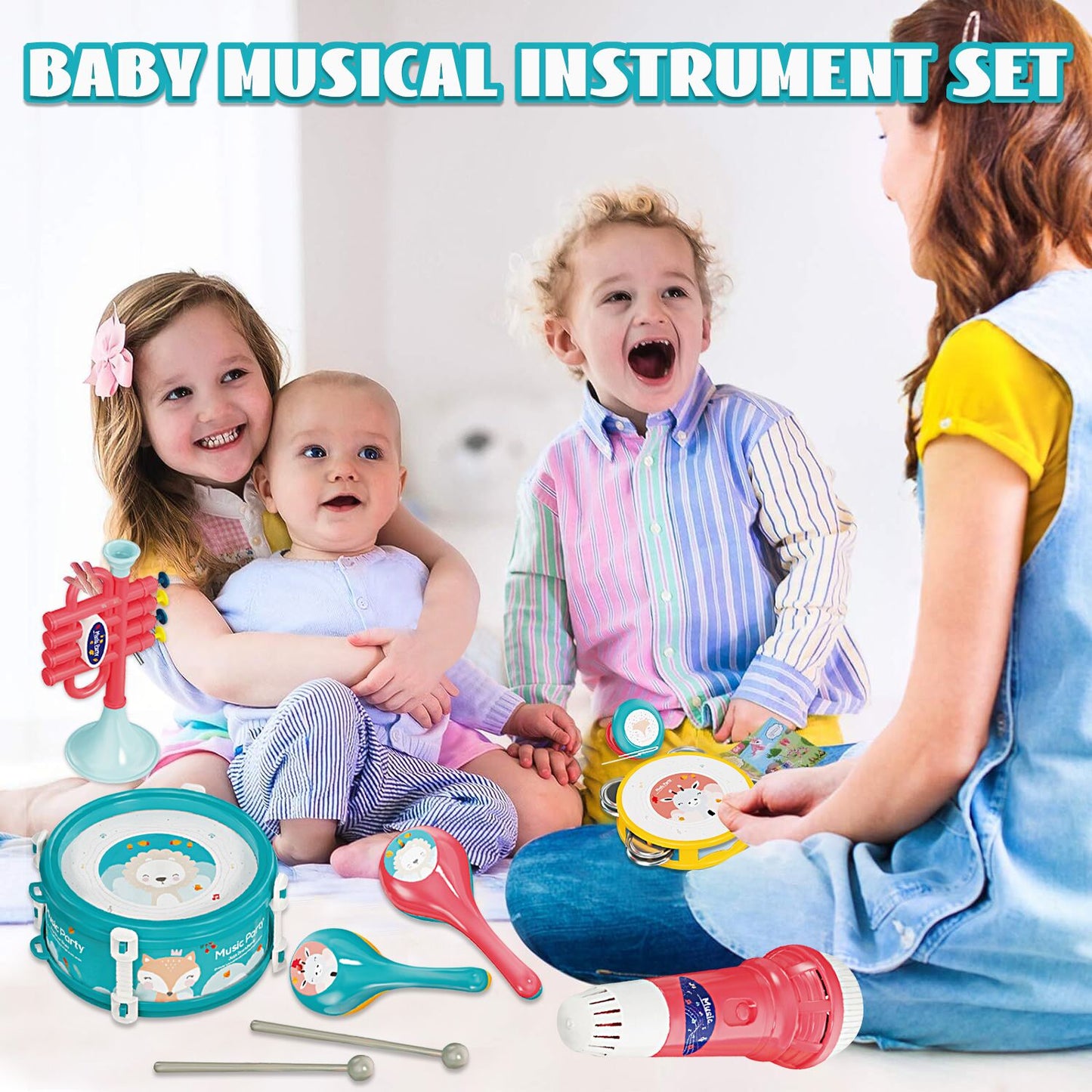 Musical Instruments Set, 8 in 1 Musical Toy for Toddlers 1-3, Baby Toys for 12-24 Months, Learning Toys for 1 2 3 Year Old Boys Girls