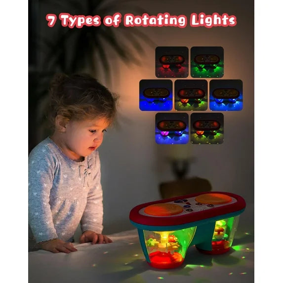 Style-Carry Baby Toys for 6-12 Months, Toddler Musical Instruments Toys, Rotating Light Up Learning Toys, Drum Toy for 1 Year Old Boys Girls