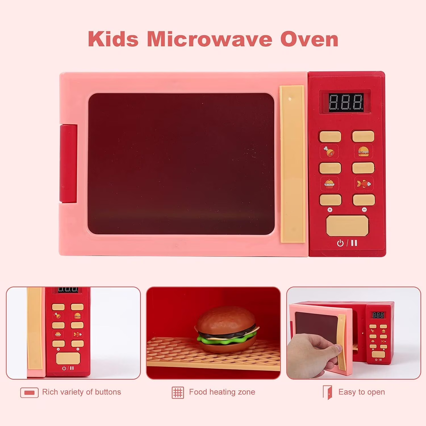 Kids Microwave Toy, Play Kitchen Accessories and Play Food for Toddlers 3-6 Year Old Girls Boys