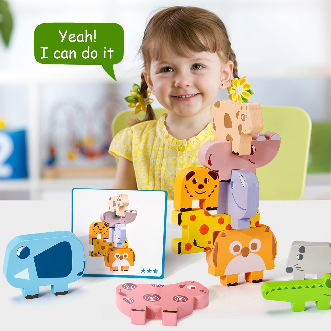 Style-Carry Montessori Toys for Kids 1 2 3, Wooden Stacking Building Blocks Construction Preschool Educational Gifts for Toddlers Boys Girls