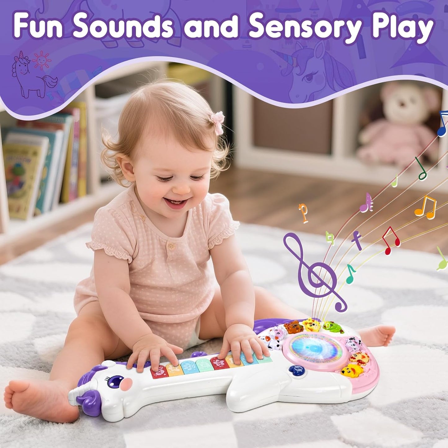 Baby Musical Sensory Toys for Toddlers 1-3 Years, Educational Learning Toys,Toddler Guitar Toys for Girls Aged 1 2 3 Years Old Christmas Gifts