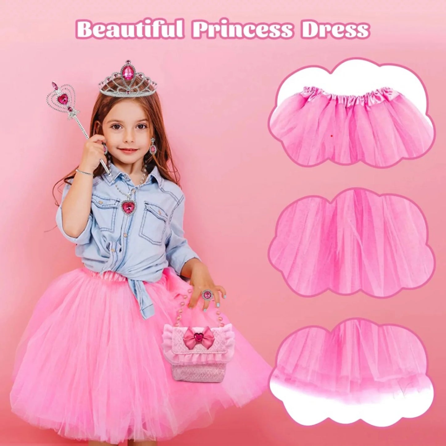 Princess Dress Up for Girls - Toddler Girls Role play for 3 4 5 6 7 Year Old - Pretend Play Birthday Christmas Gifts - Princess Dress Up for Girls 3-6