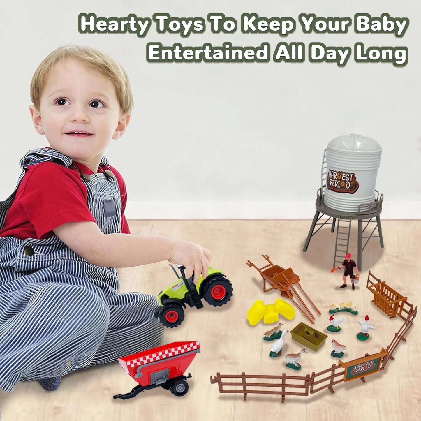 Farm Animal Tractor Toys, Barn Toy Combine Harvester Tractor, Car Toy for 3 year old Boys, Tractor Toys for Boys 3-6 years