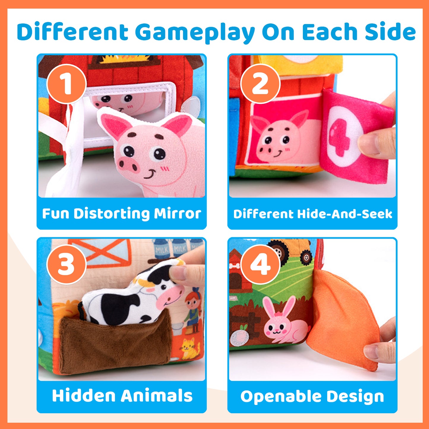 Baby Toys 6-12 Months, Soft Barn Toy with Stuffed Farm Animals, Montessori Toy for 1 Year Girls Boys, Toddlers Learning Toy