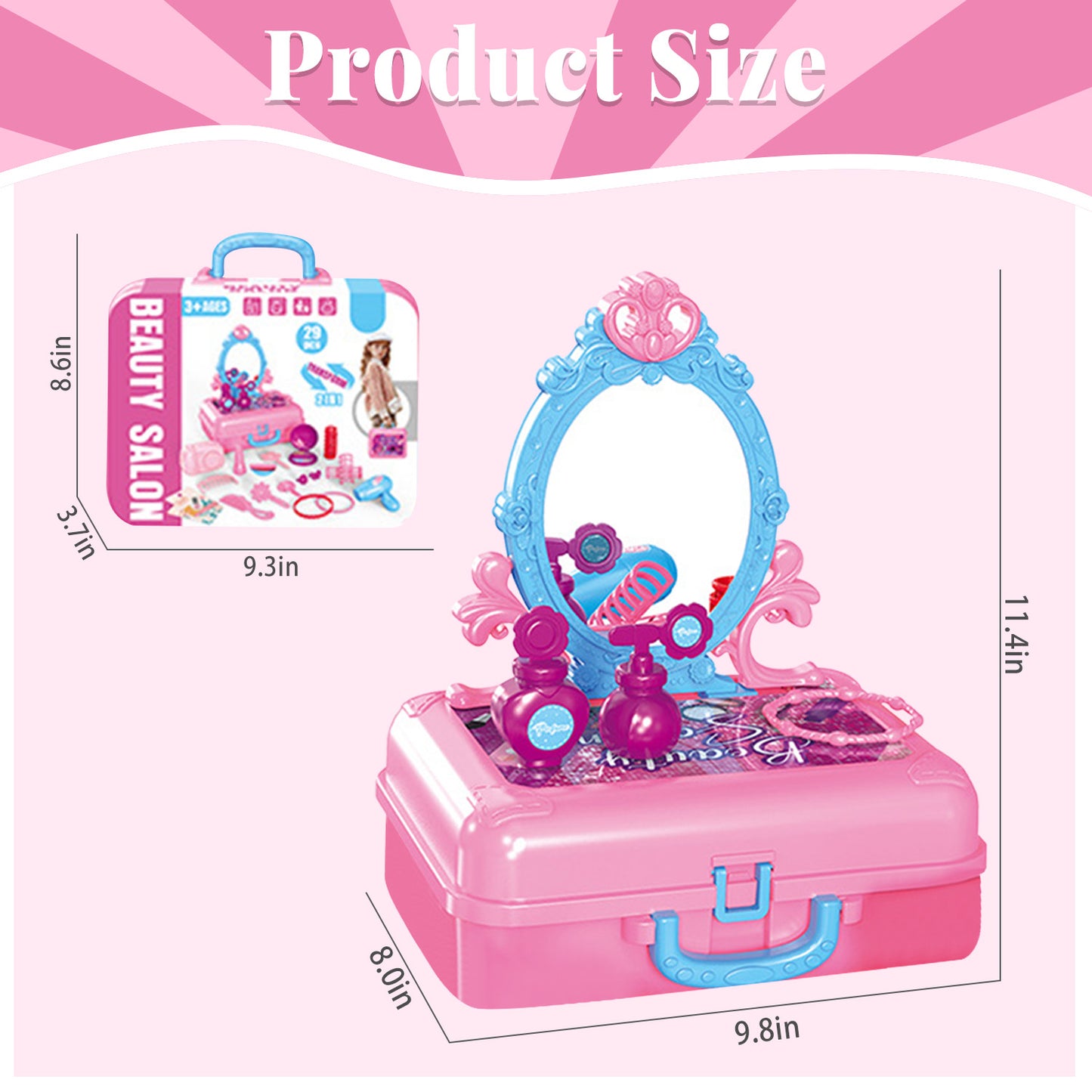 Pretend Play Toys for Toddler Girls Kids Makeup Vanity Set Toddler Toys Ages 2 3 4 5 6, Little Princess Portable Toddler Vanity Set Toys for Girls 3-6 Years