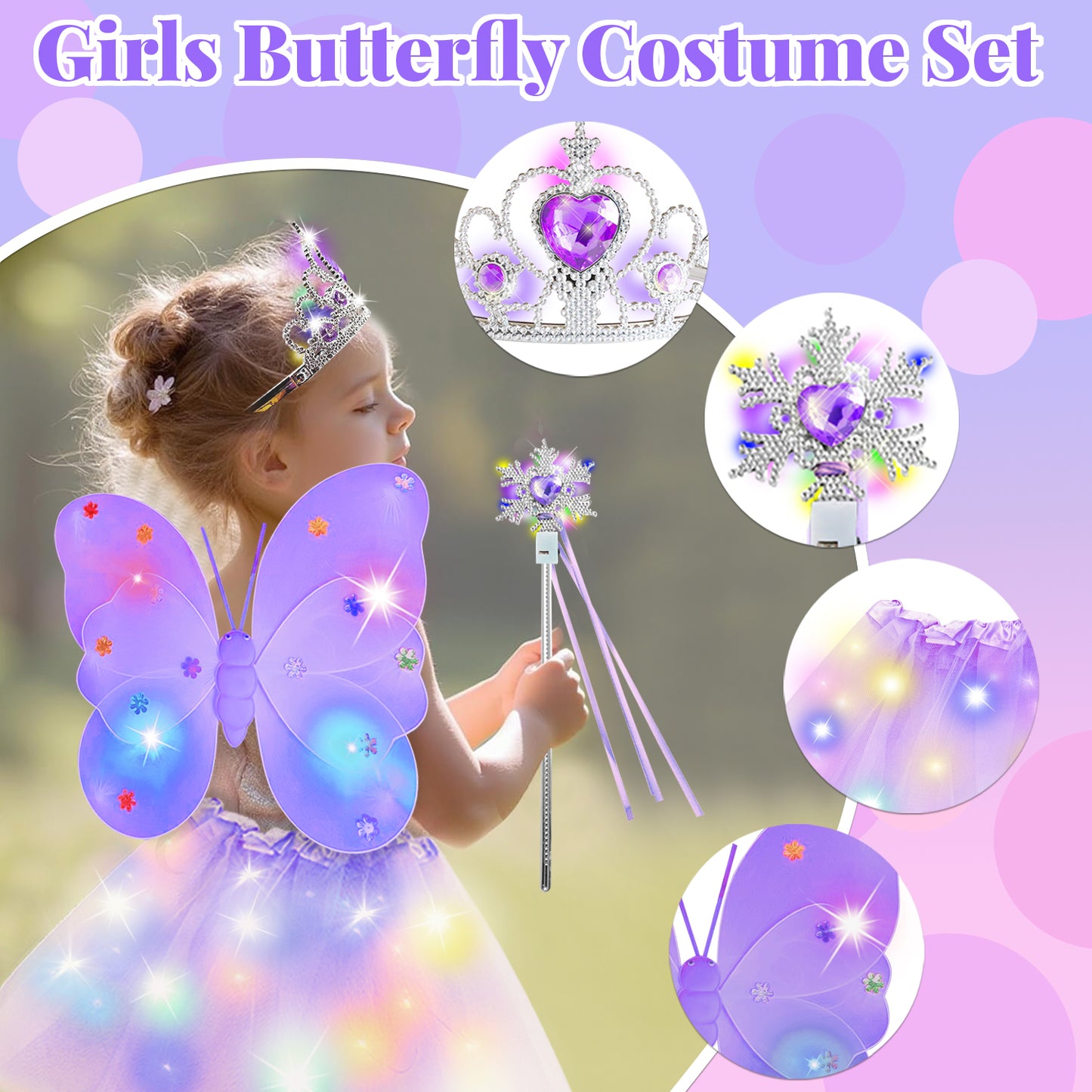 Princess Dress Up for Toddlers 3 4 5 6 Year Old, Princess Toys for Girls 3-6, Light Up Butterfly Wings Toddler Toys Age 3 4 5 6