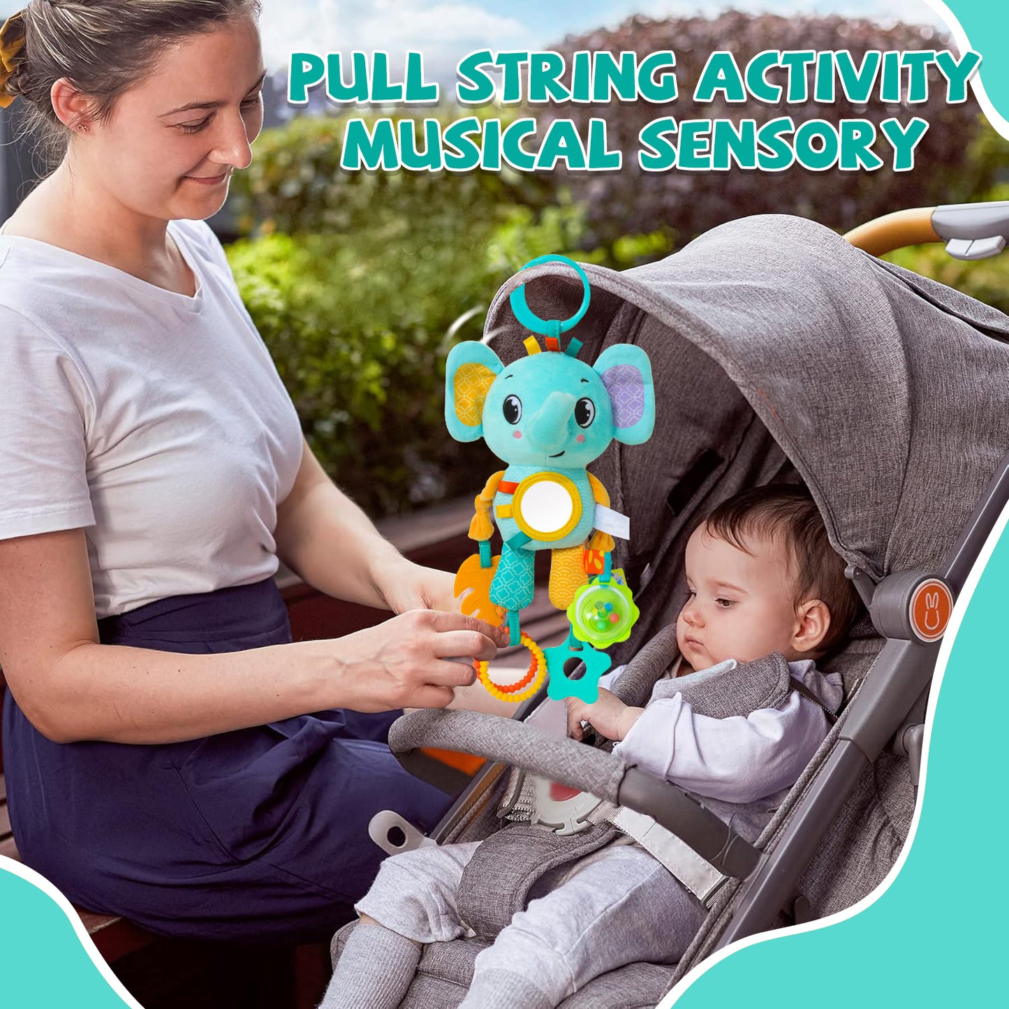 Sensory Toys for Baby 3-6-12 Months, Toy for Carseat with Baby Mirror Teether Rattles, Christmas Easter Gifts for 6-12 Months Baby Boys Girls