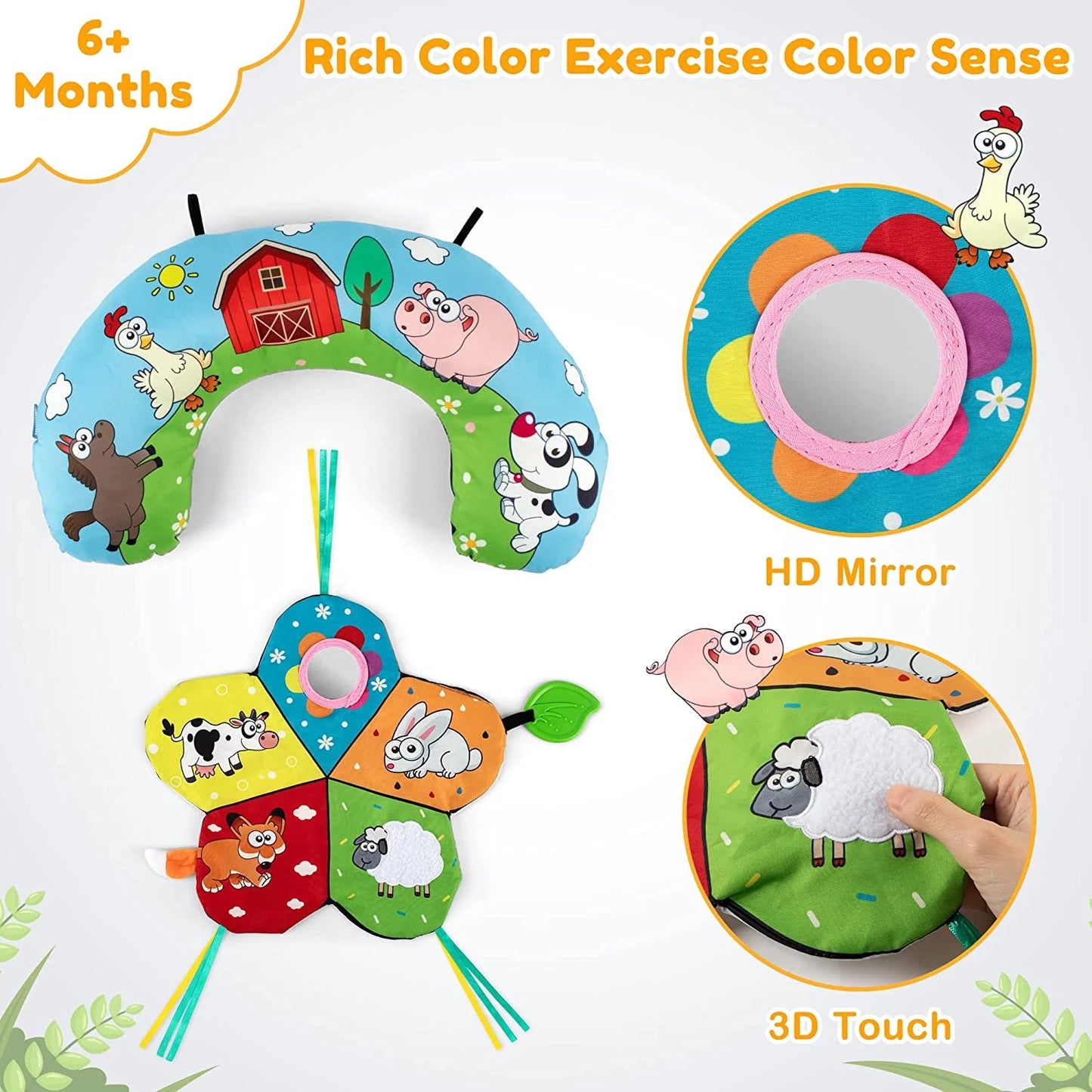 Style-Carry Baby Toys 0-6 Months, Tummy Play Time Pillow with Crinkle Mat & Teethers, Black and White High Contrast Baby Toys with Mirror, Montessori Sensory Crawling Toy for Infant Newborn Toddler
