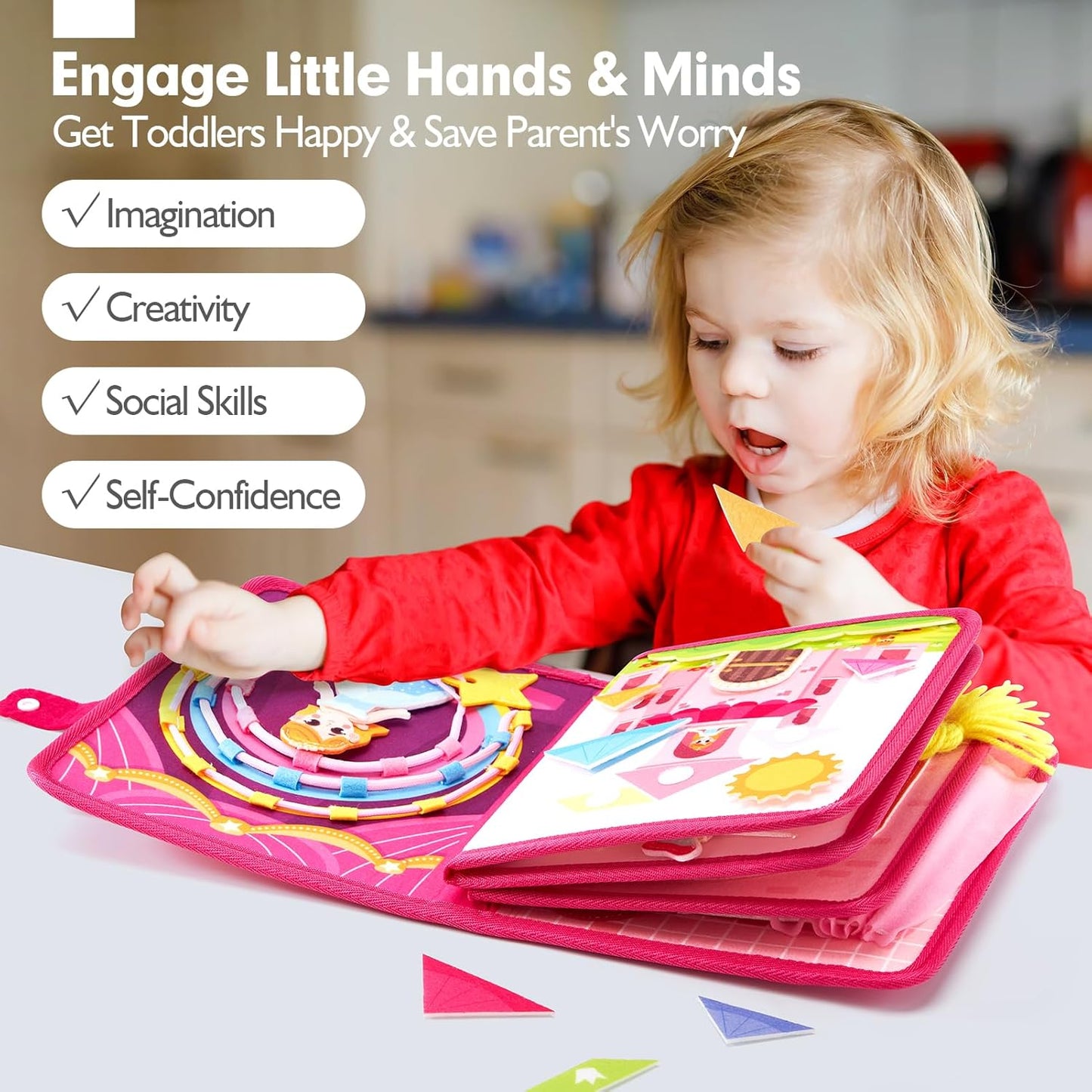 Busy Board Princess Toy for Toddlers 1-3, Montessori Toys for 1 2 3 4 Year Old Girls, Preschool Learning Toy for Kids Girls 2-4