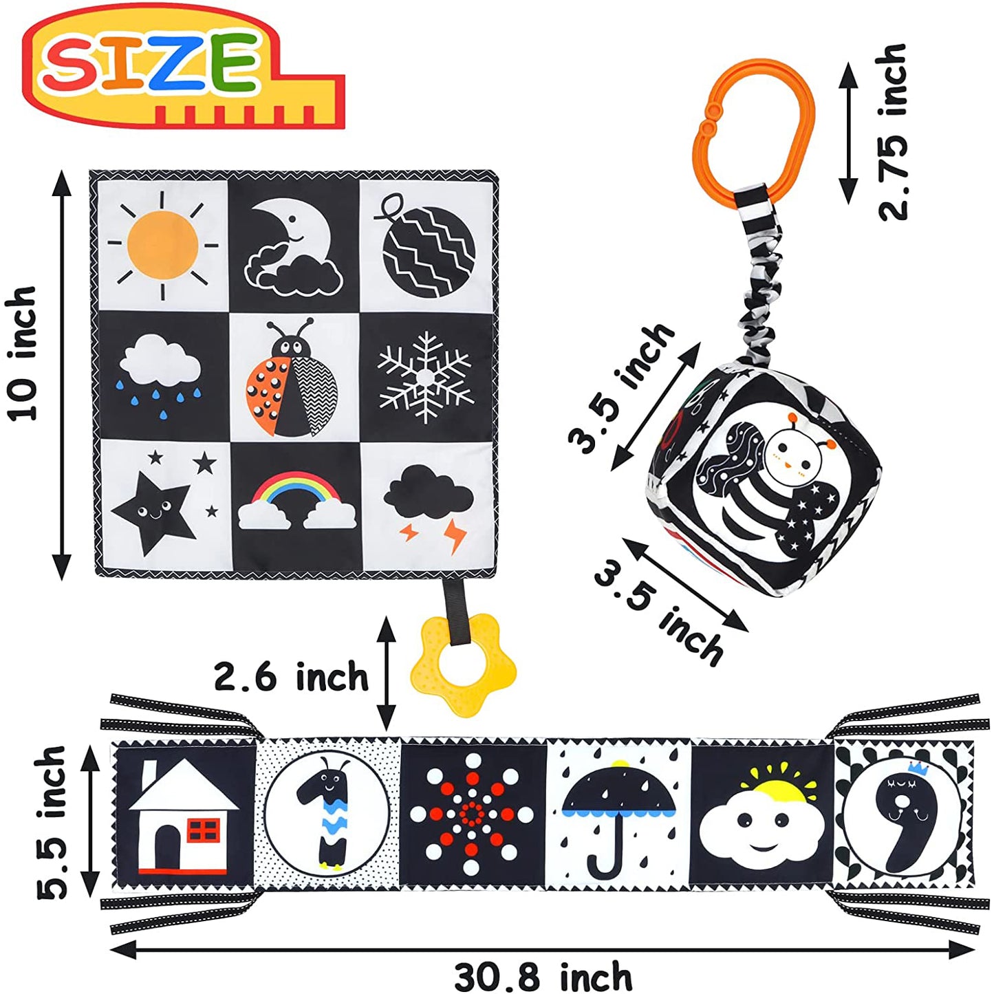 Black and White High Contrast Baby Toys 0-3 Months for Newborns, Montessori Learning Toys for 1 Years Old, Babies Sensory Soft Book for Early Education, Infant Tummy Time Toys 0-6-9 Months Baby Gifts
