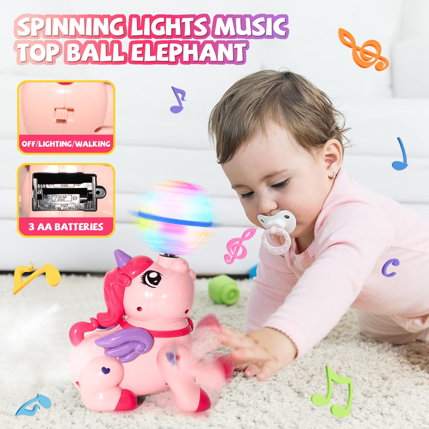 Baby Toys 6-12 Months, Light Up Music Baby Crawling Toys for 12-24 Months, Learning Toys for 1 Year Old Girls, Toy for Toddlers 1-3