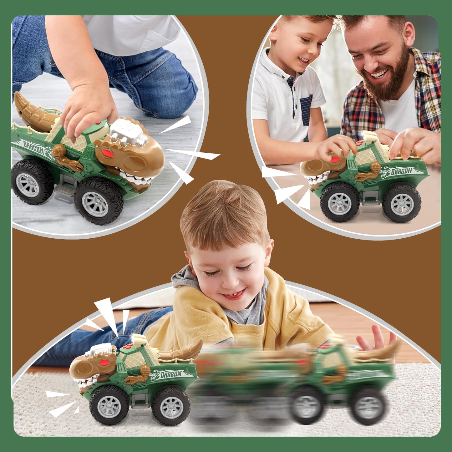 Dinosaur Truck Toy, Car Toys for Boy 3-6 Years, Lights Up Toy Truck for Toddlers 3 4 5 6 Years Old, Birthday Gift for Kids