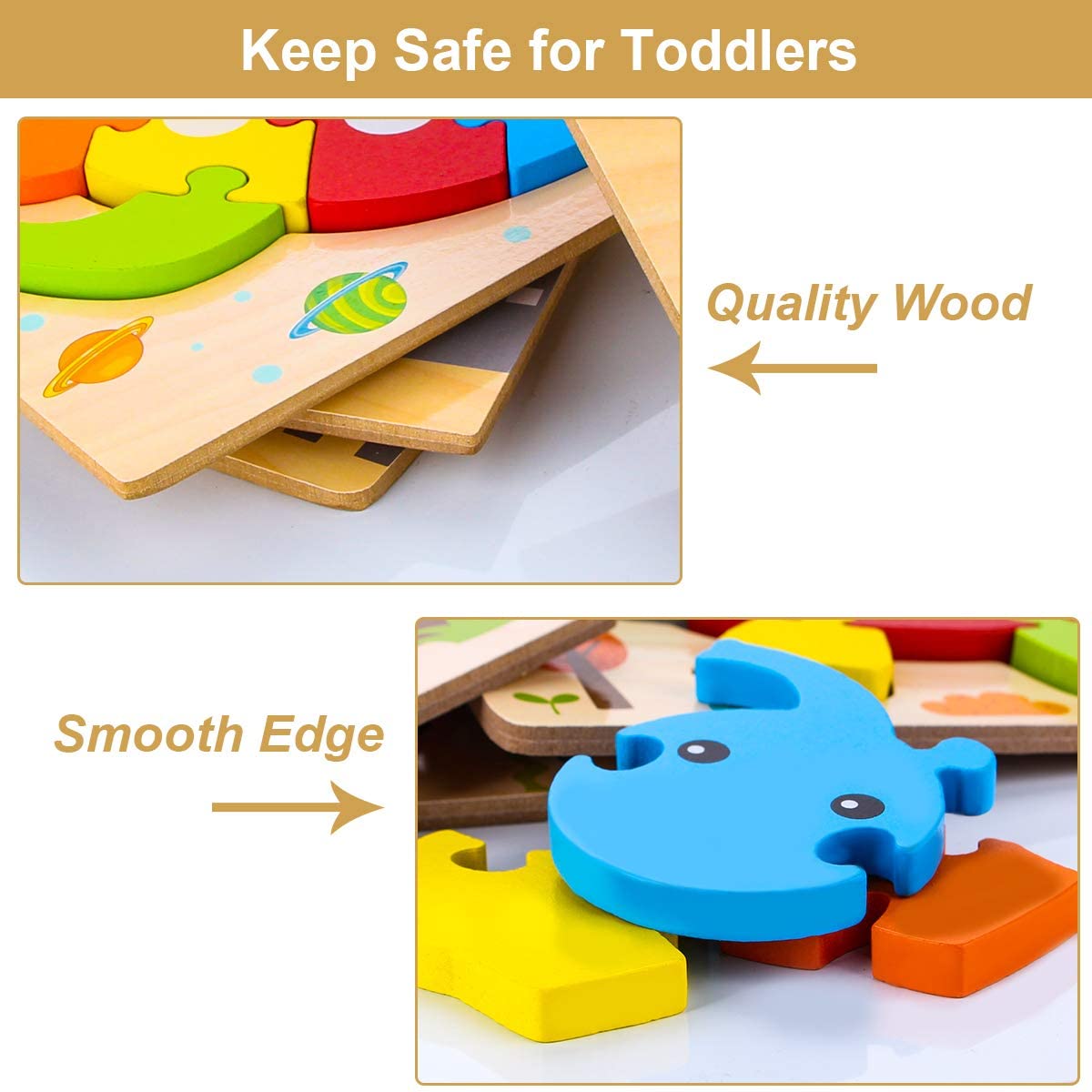 4 Pack Wooden Puzzles for Toddlers 2-4, Animals Jigsaw Puzzles, Montessori Educational Toys Gifts for 2-4 Years Old