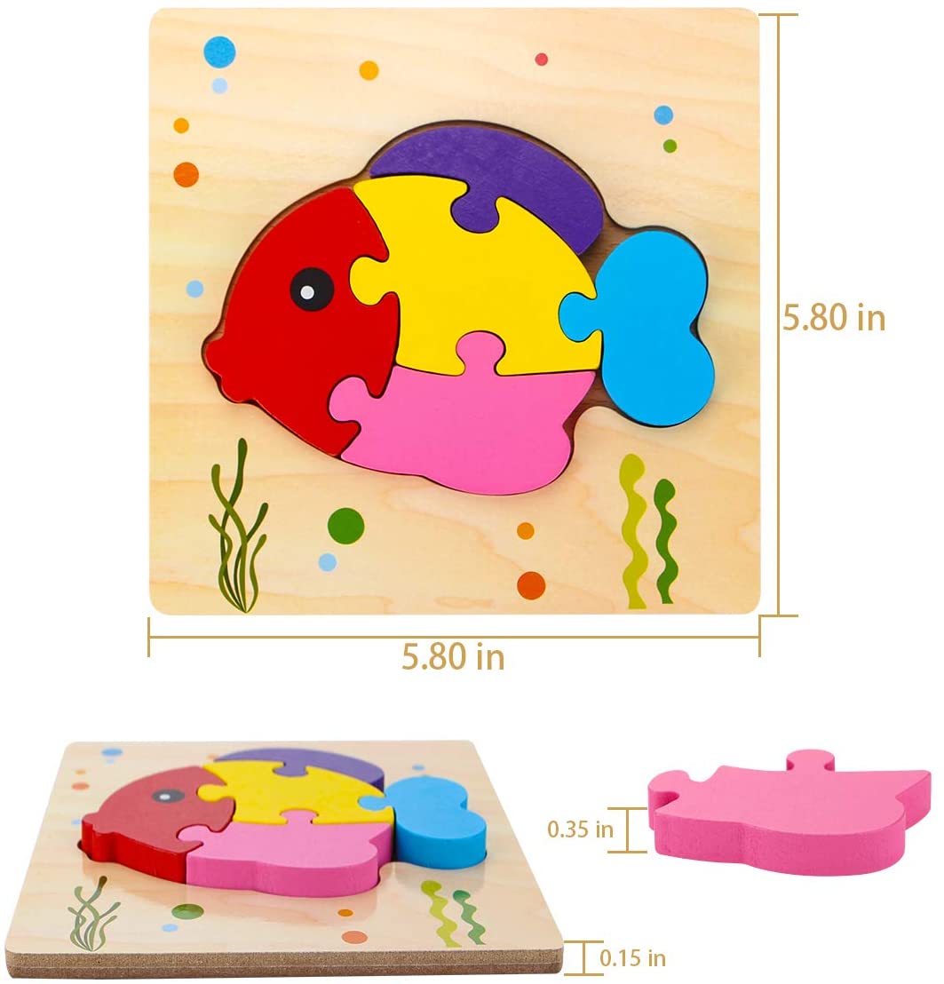 4 Pack Wooden Puzzles for Toddlers 2-4, Animals Jigsaw Puzzles, Montessori Educational Toys Gifts for 2-4 Years Old