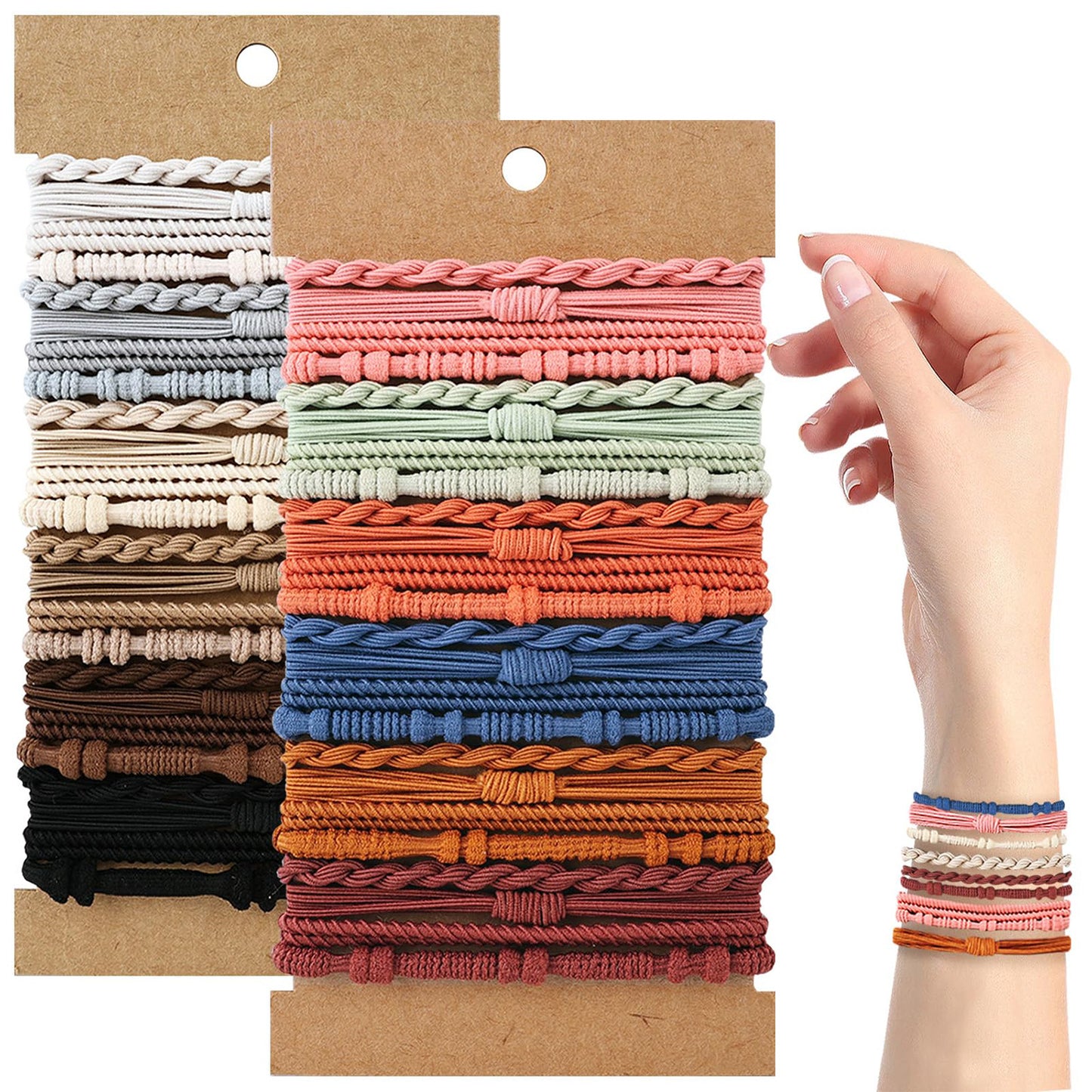 48 Pcs Boho Hair Ties, Cute Rubber Bands No Hair Damage, Elastic Hair Tie Bracelets for Thick, Thin, Braiding Hair, Ponytail, for Women Girls Hair Accessories