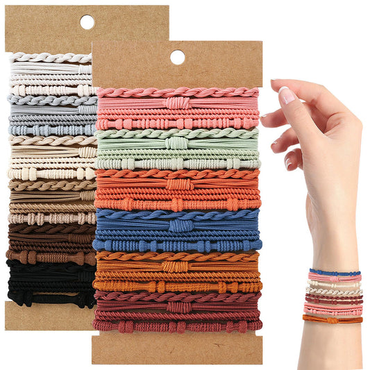 48 Pcs Boho Hair Ties, Cute Rubber Bands No Hair Damage, Elastic Hair Tie Bracelets for Thick, Thin, Braiding Hair, Ponytail, for Women Girls Hair Accessories