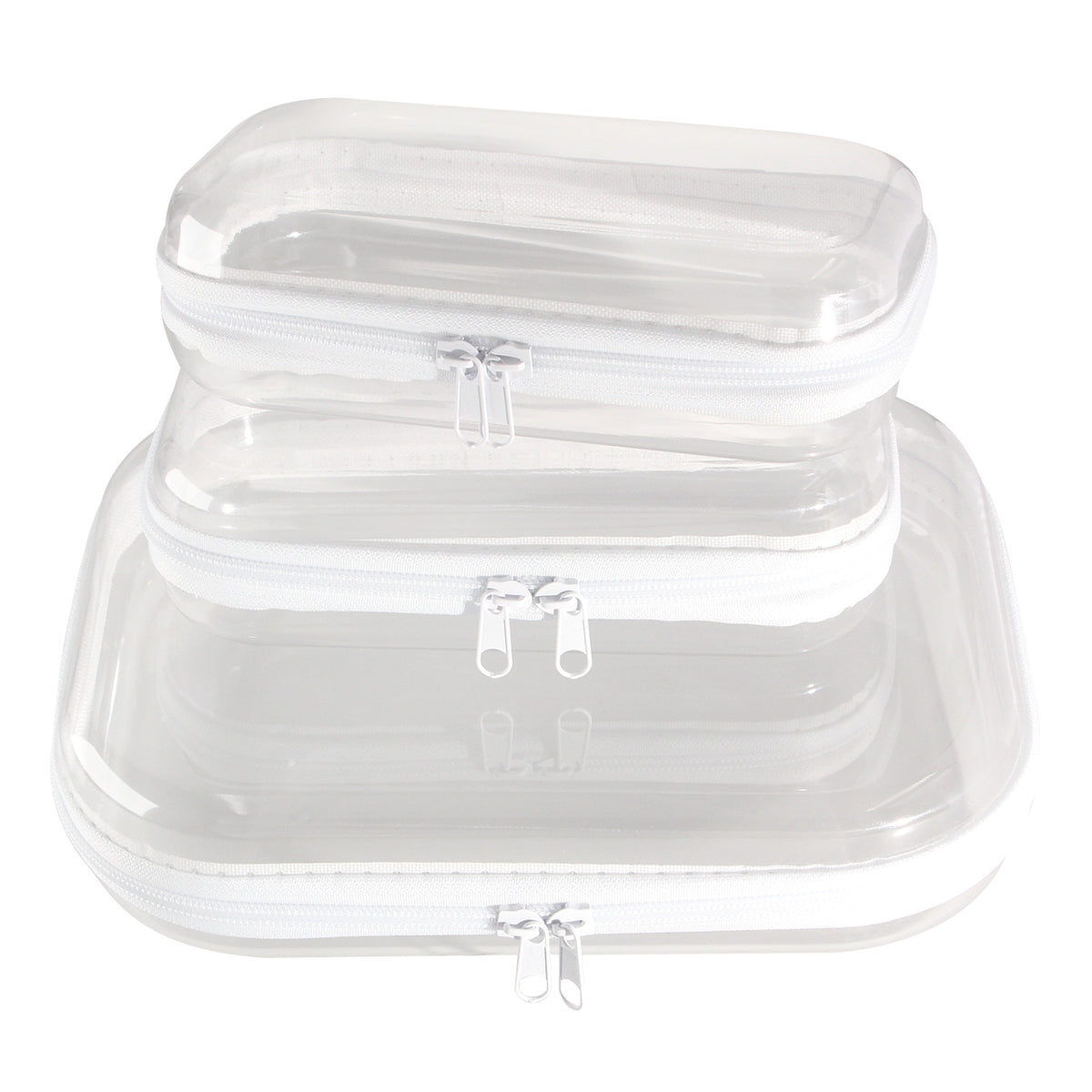 3 Pcs Clear Hard Shell Zipper Case, Transparent Waterproof Makeup Bag, Portable Travel Storage Organizer Pouch for Toy, Cosmetics, Stationery (2 Sizes)