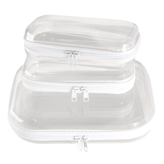 3 Pcs Clear Hard Shell Zipper Case, Transparent Waterproof Makeup Bag, Portable Travel Storage Organizer Pouch for Toy, Cosmetics, Stationery (2 Sizes)
