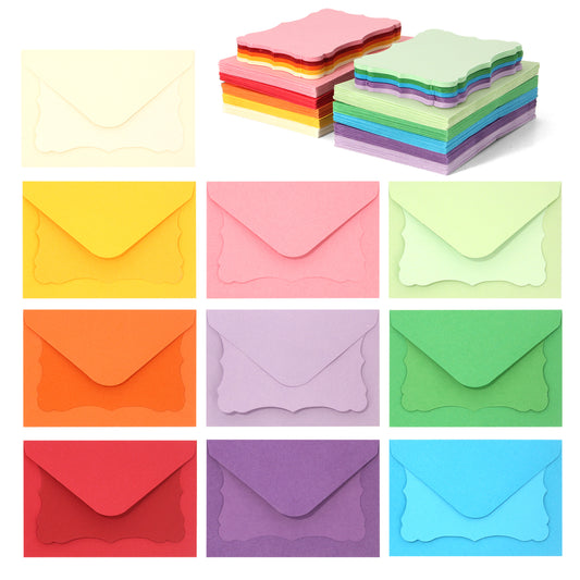 100 Pack 4" x 2.7" Colorful Mini Envelopes with Blank Note Cards, Small Self-Adhesive Cute Gift Card Envelopes in 10 Colors for Wedding, Birthday, Teacher's Day