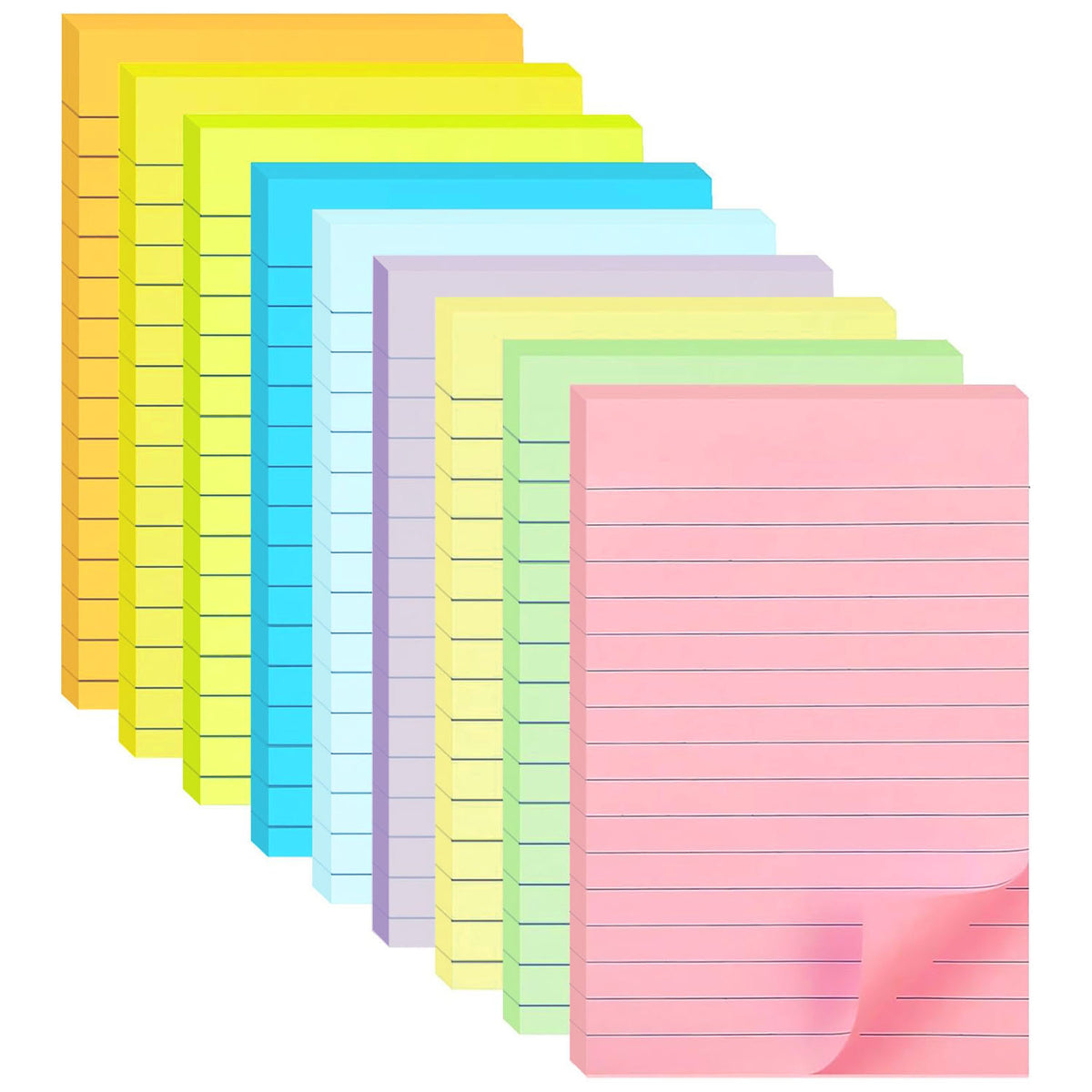 Style-Carry 9 Pads 450 Sheets Lined Sticky Notes 4x6, Colorful Large Sticky Notepads, Self-Adhesive Ruled Memo Post, for Home Office Supplies