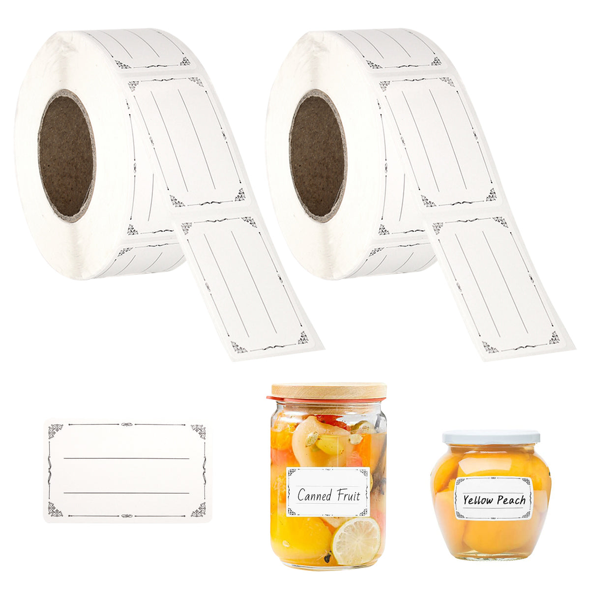 2 Rolls 1200 Pcs Removable Food Labels, 1.2" x 2" Water Oil Resistant Freezer Stickers, for Refrigerator Pantry Containers Jars Jams Bottles