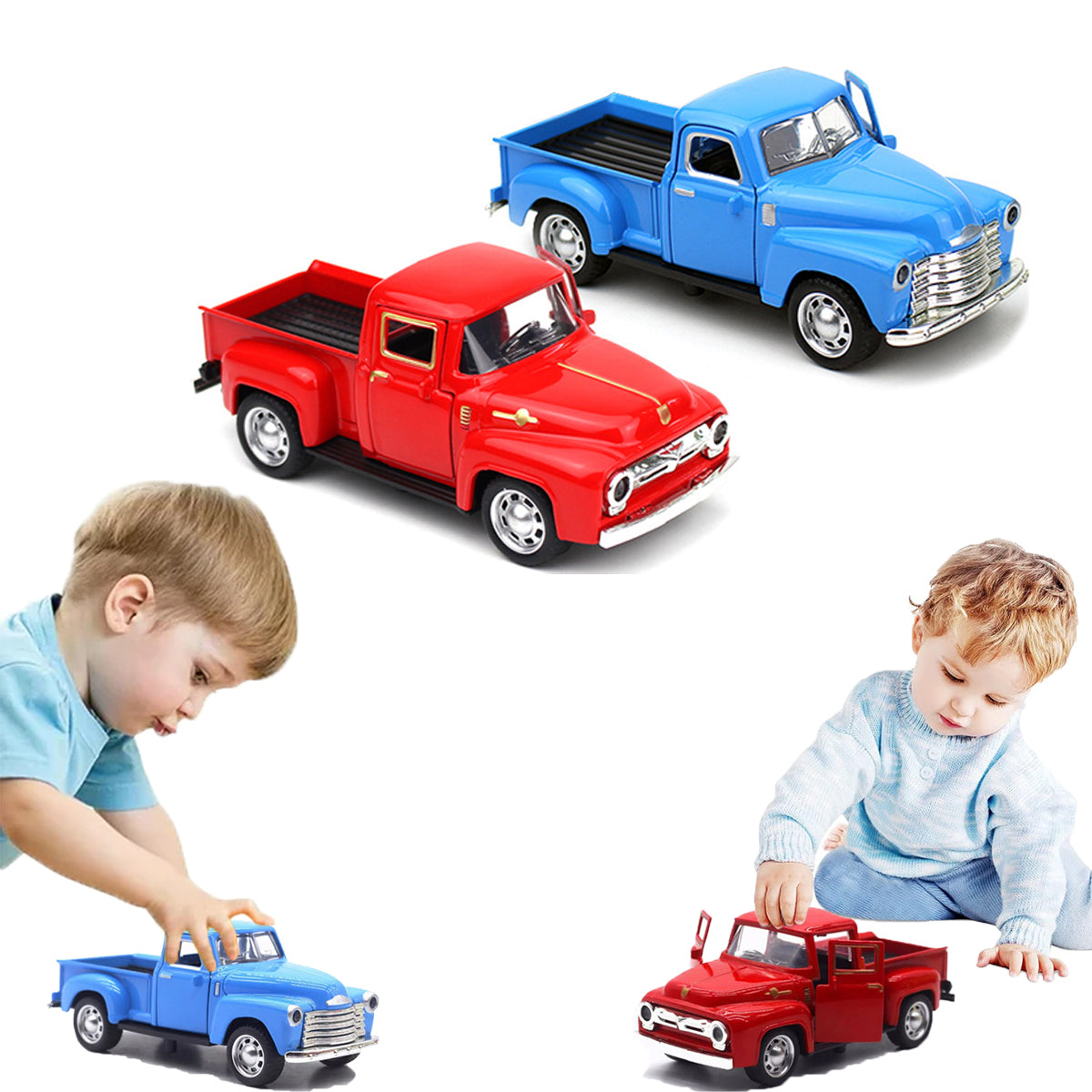 2Pack Blue Little Truck Toys for Toddlers 2-4, Little Red Truck Toy for Boy 3-6, Kids Car Toy for Birthday/Easter/Christmas Gifts（Blue+Red）