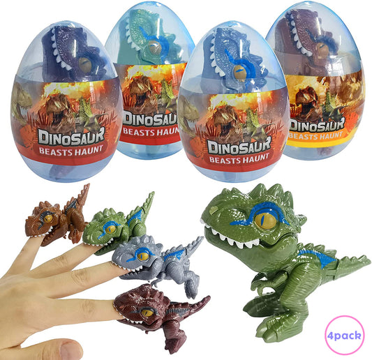 INvench 4Pcs Dinosaur Eggs Toys for Kids,Biting Fingers Tyrannosaurus Dinosaur Figure Toys Easter Eggs Party Favors