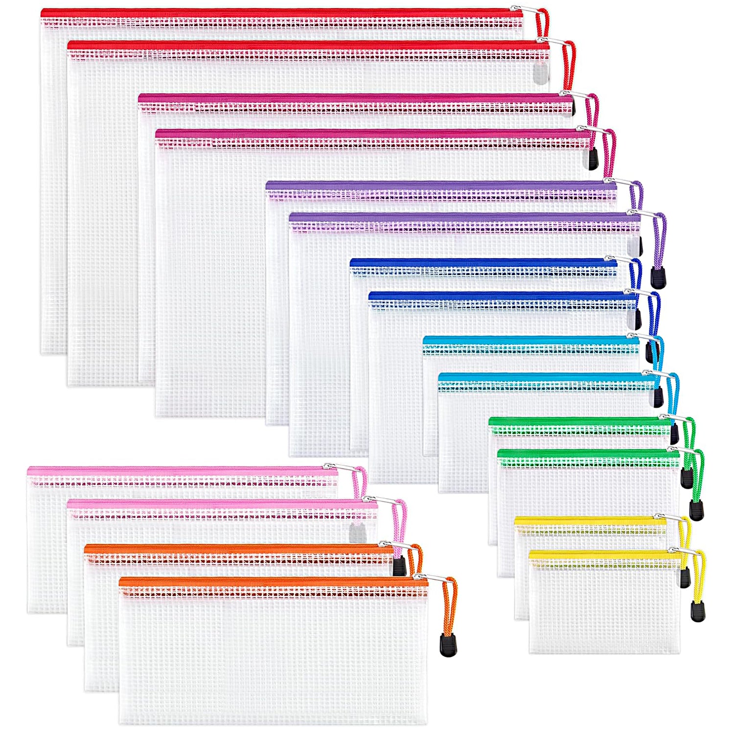Style-Carry 18Pcs Clear Mesh Zipper Pouch, Waterproof Plastic Document ...