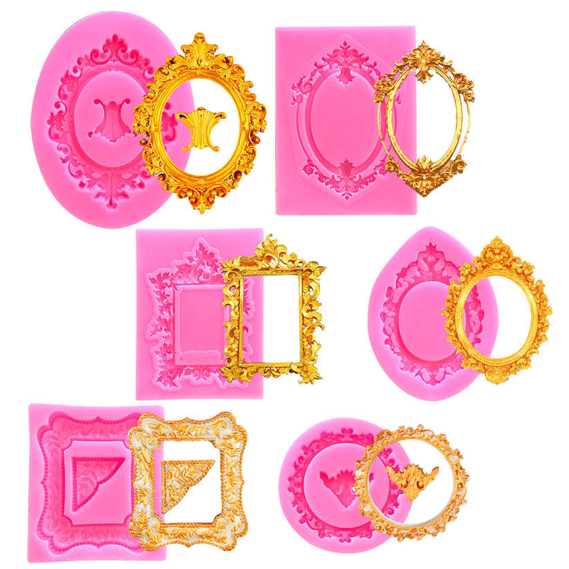 6 Pcs Pink Baroque Photo Frame Silicone Molds, Mini Frame and Corner M ...
