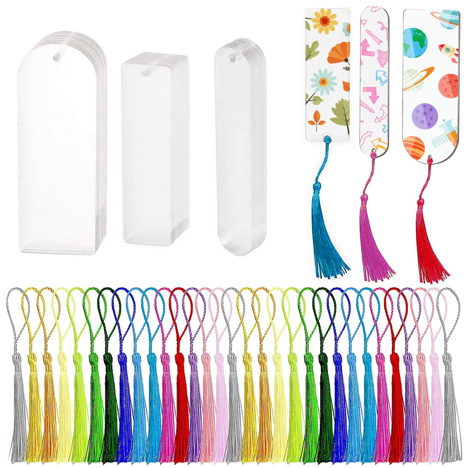 30Pcs Blank Acrylic Bookmarks, Clear Acrylic Craft Book Markers with 3 ...