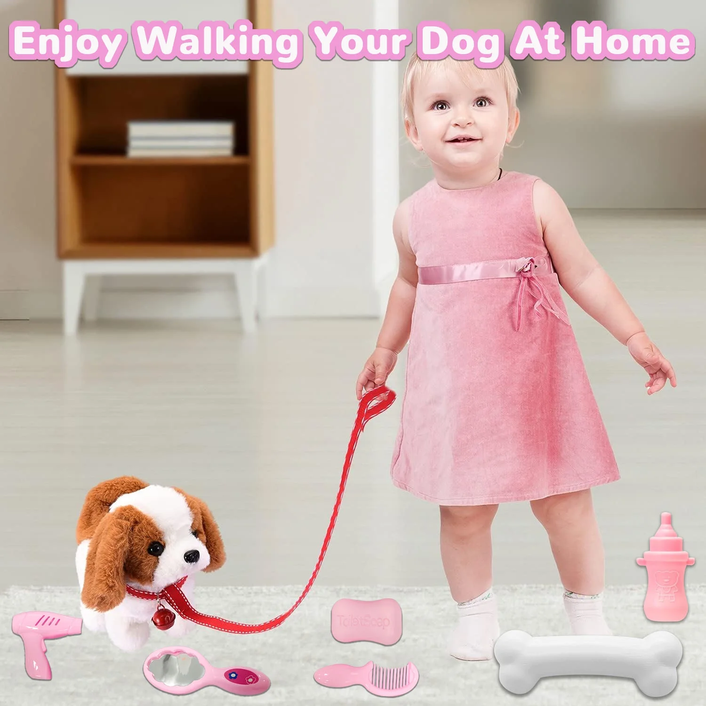 INvench Plush Toys for Kids, Walking Puppy Toy Dog, Interactive Dog Toy for Toddler 2-4 Year Old Christmas Birthday Gifts