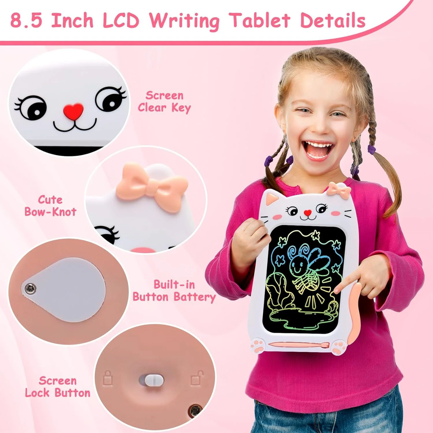 Drawing Board Toys for Girls 3-5, Writing Table Educational Toys for Girls Ages 2 3 4 5 6 Years Old Gifts（8.5in）
