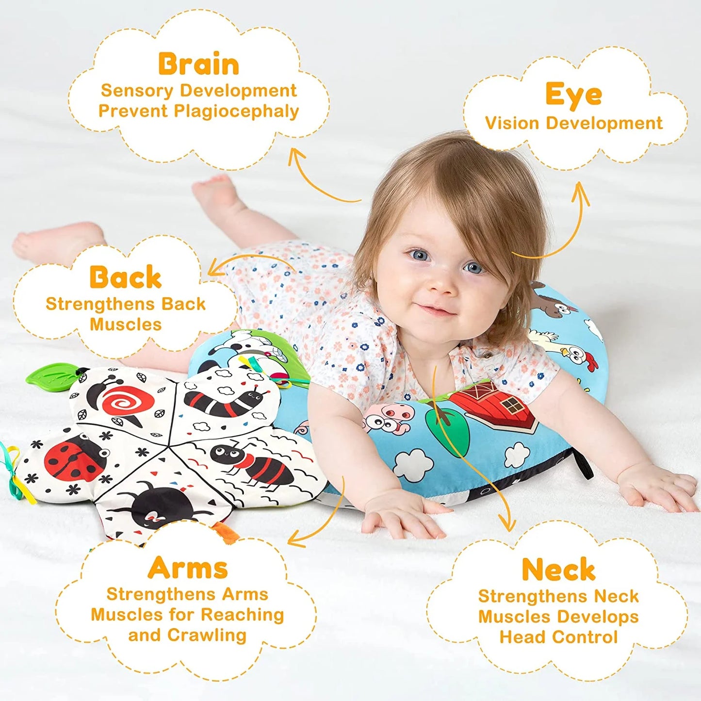 Style-Carry Baby Toys 0-6 Months, Tummy Play Time Pillow with Crinkle Mat & Teethers, Black and White High Contrast Baby Toys with Mirror, Montessori Sensory Crawling Toy for Infant Newborn Toddler