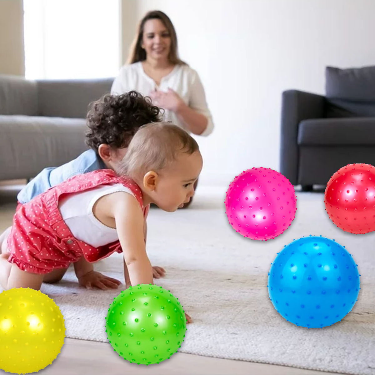 8 Pack Knobby Sensory Balls for Toddlers 1-3, Bouncy Balls for Indoor Outdoor Sport Toys Beach Ball with Pump