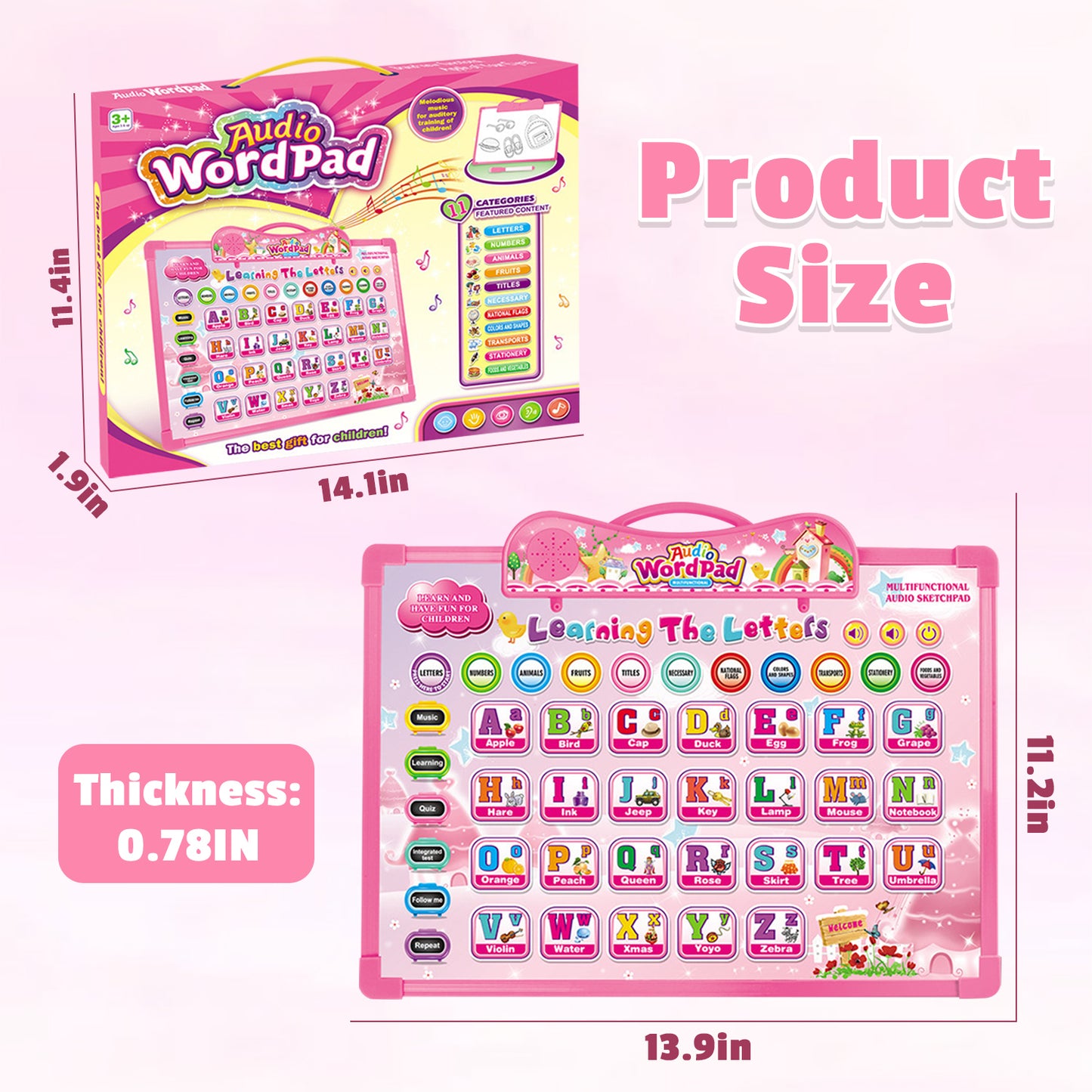 Kids Tablet Toy for 1 2 3 Years Old Boys Girls, Educational Learning Toys for Toddlers 1-3 Girls, Interactive Toy Tablet with Music & Sound, Birthday Gifts Toddler Toys for 2 3 4 5+ Years Old Boy Girl